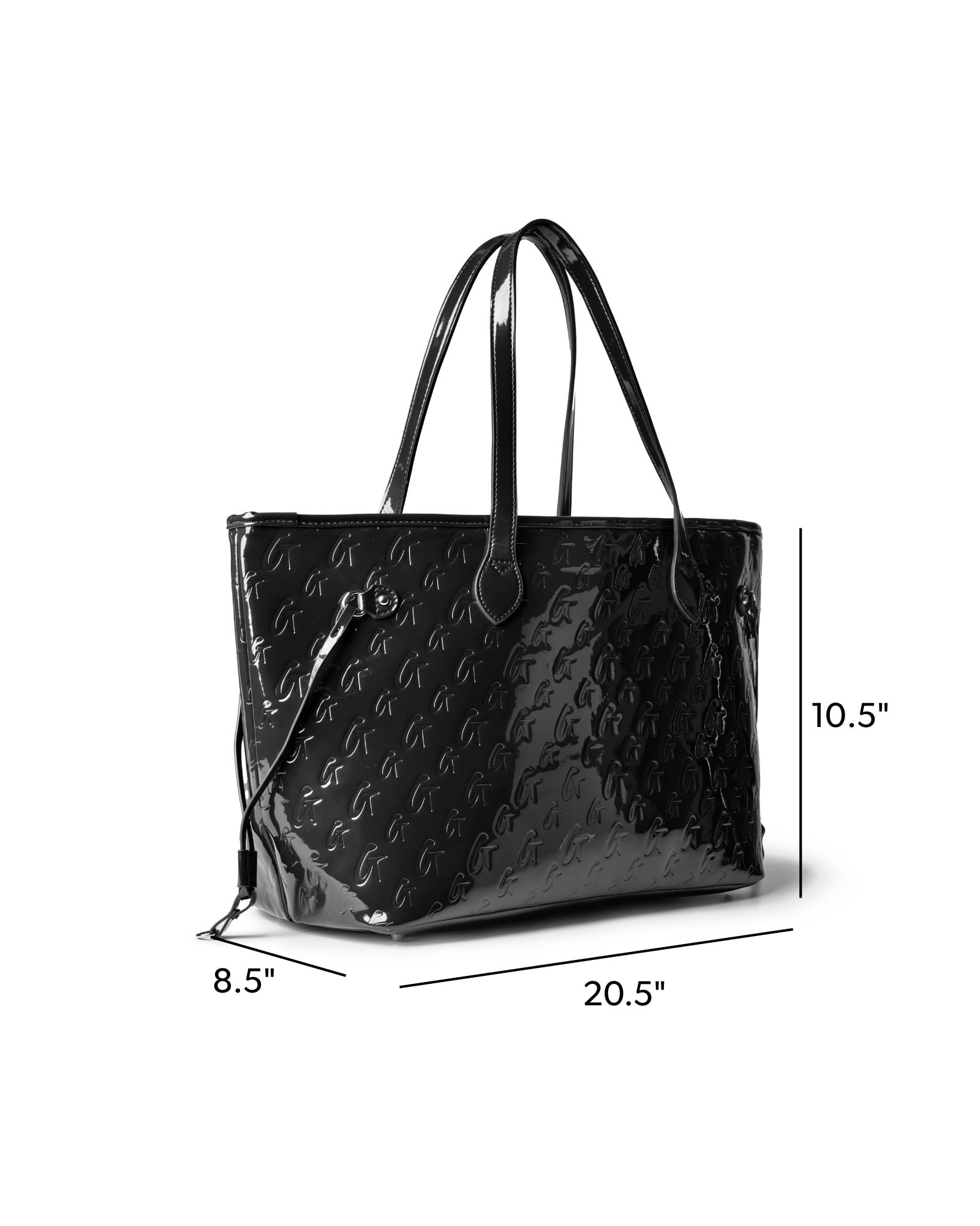 Sleek mirror black monogram tote bag with spacious interior and stylish handles, perfect for everyday luxury.
