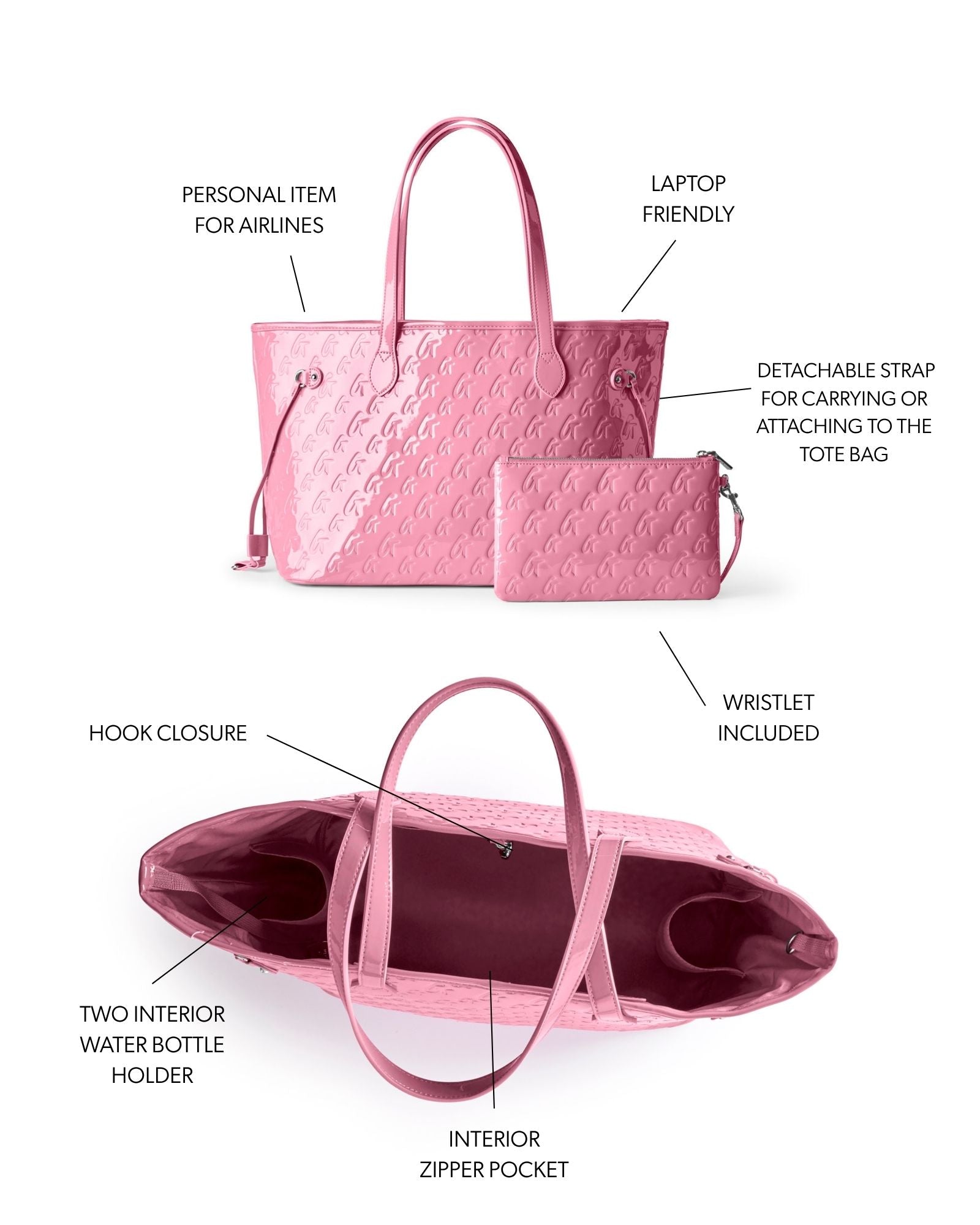 MONOGRAM GLAM TOTE WITH WRISTLET - MIRROR LIGHT PINK