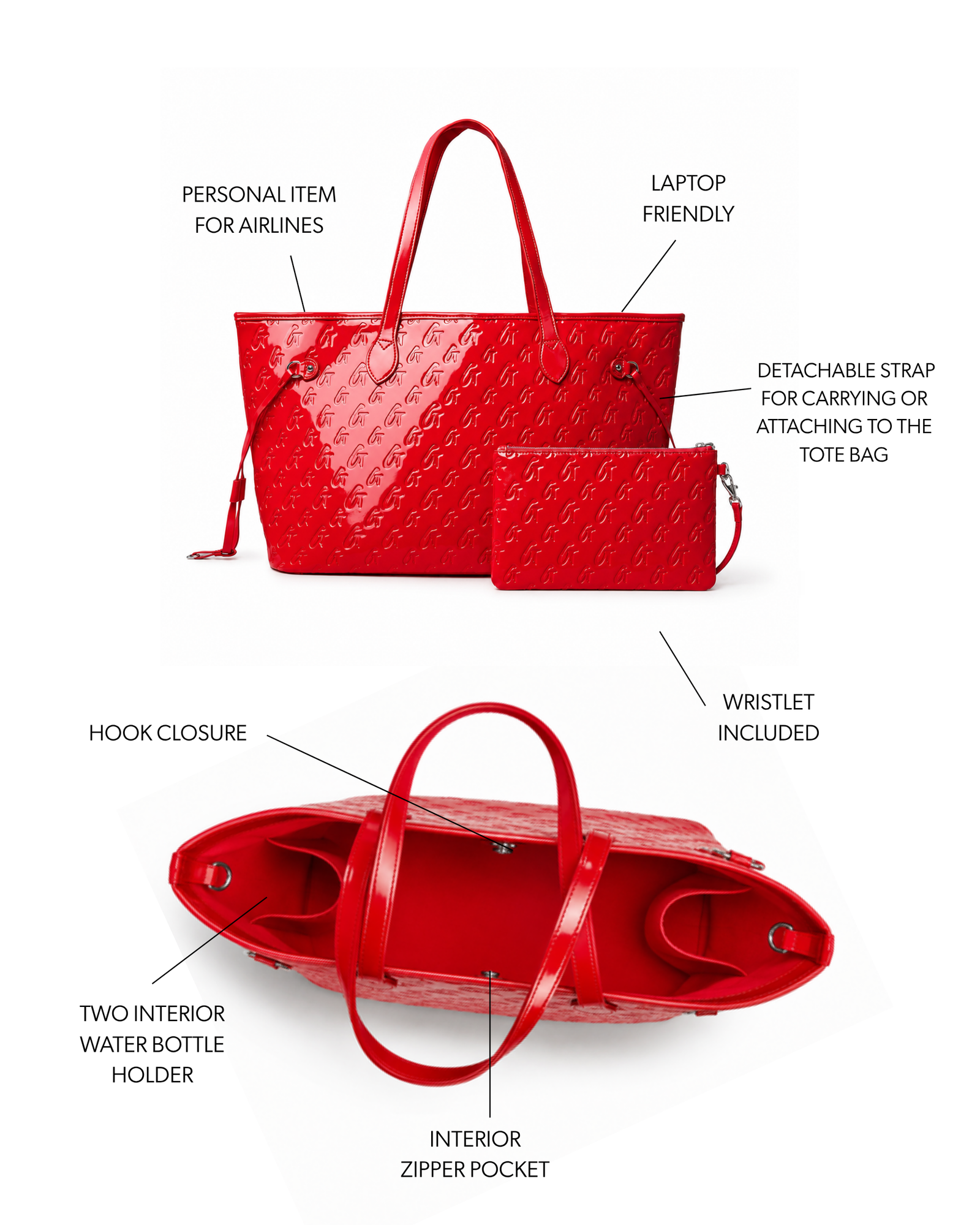 MONOGRAM GLAM TOTE WITH WRISTLET - MIRROR RED