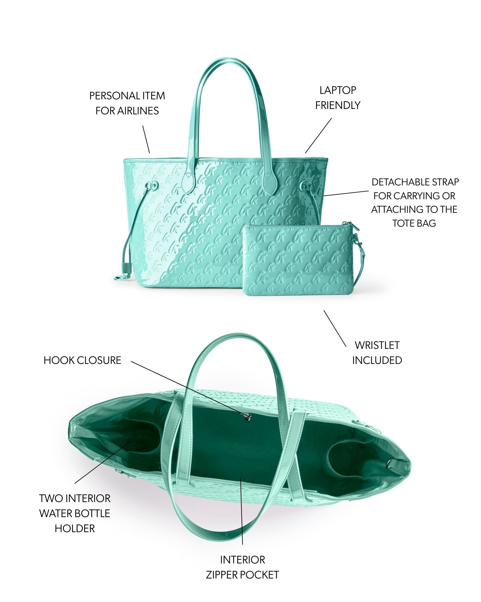 MONOGRAM GLAM TOTE WITH WRISTLET - MIRROR TEAL