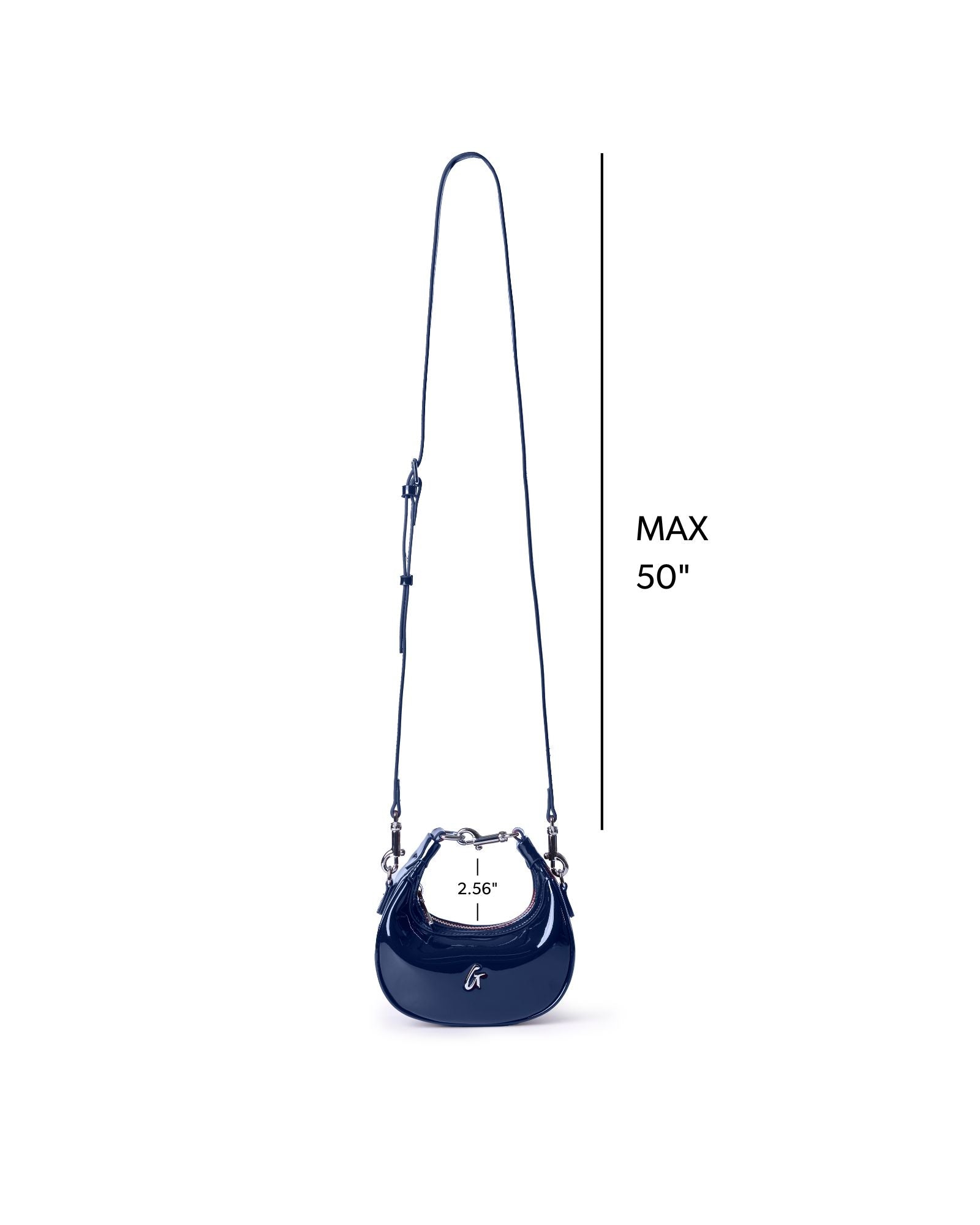 NANO MIRROR HOBO BAG in mirror navy with adjustable strap, featuring a sleek, modern design for stylish convenience.