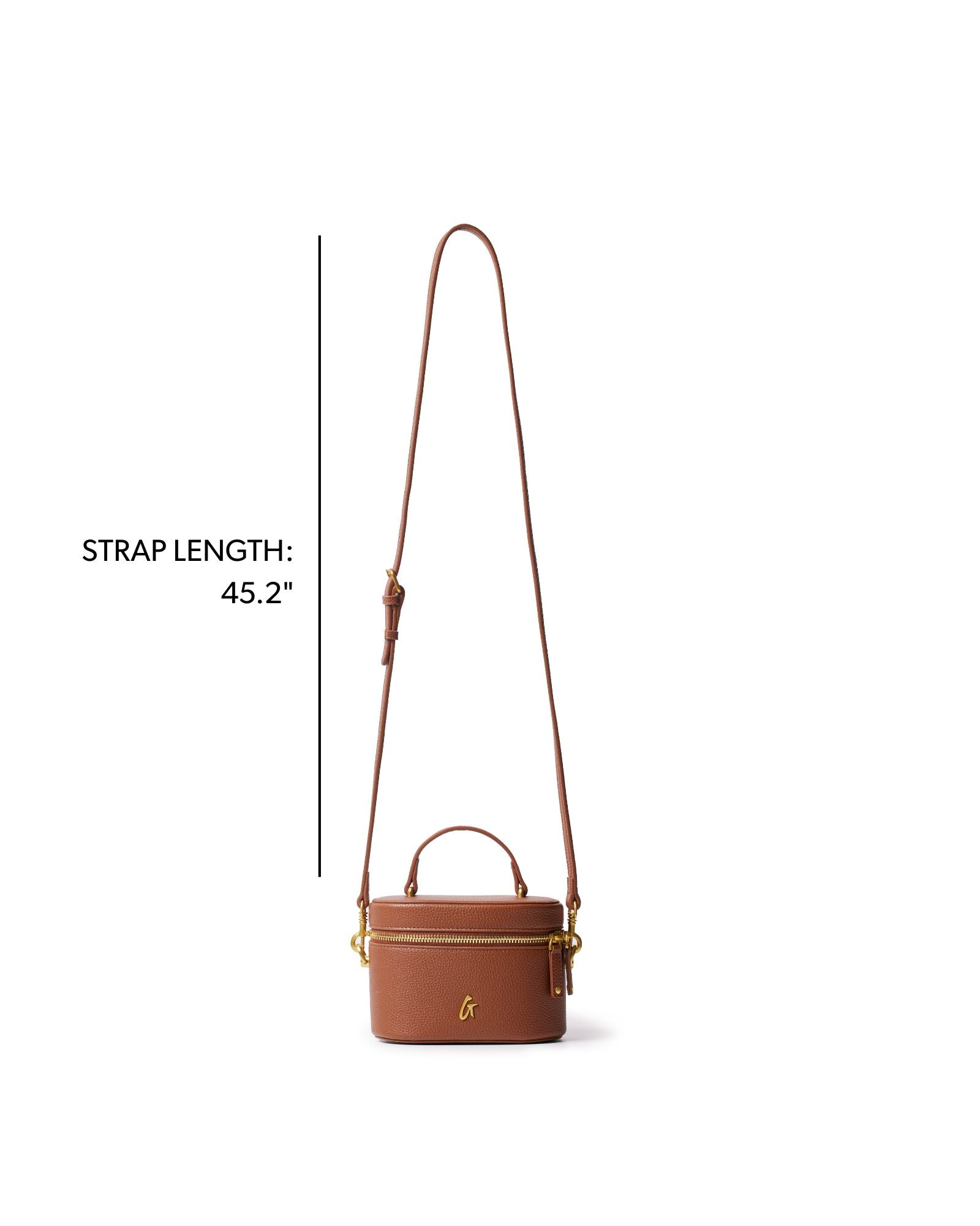 Brown mini pebble vanity bag with a detachable strap, ideal for stylish organization and on-the-go convenience.