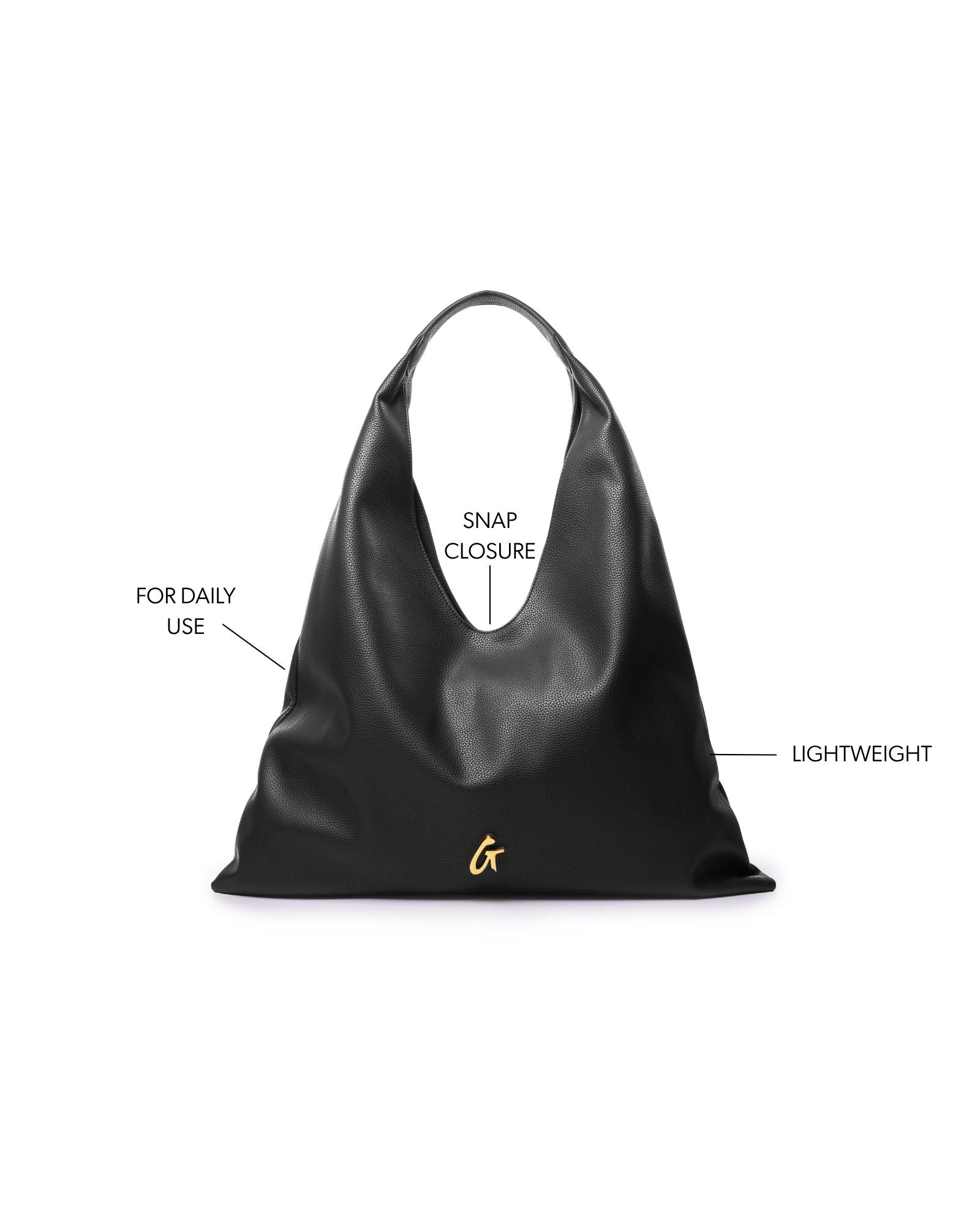 Lightweight black pebble hobo shoulder bag with snap closure, ideal for daily use and stylish versatility.