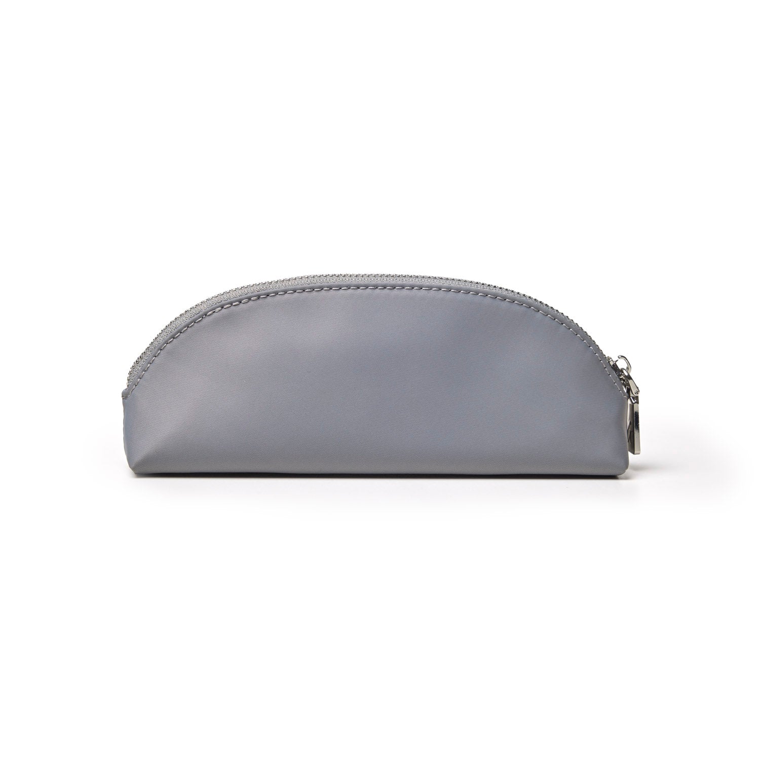Gray mini nylon pouch with a sleek design and zip closure, perfect for organizing small essentials.