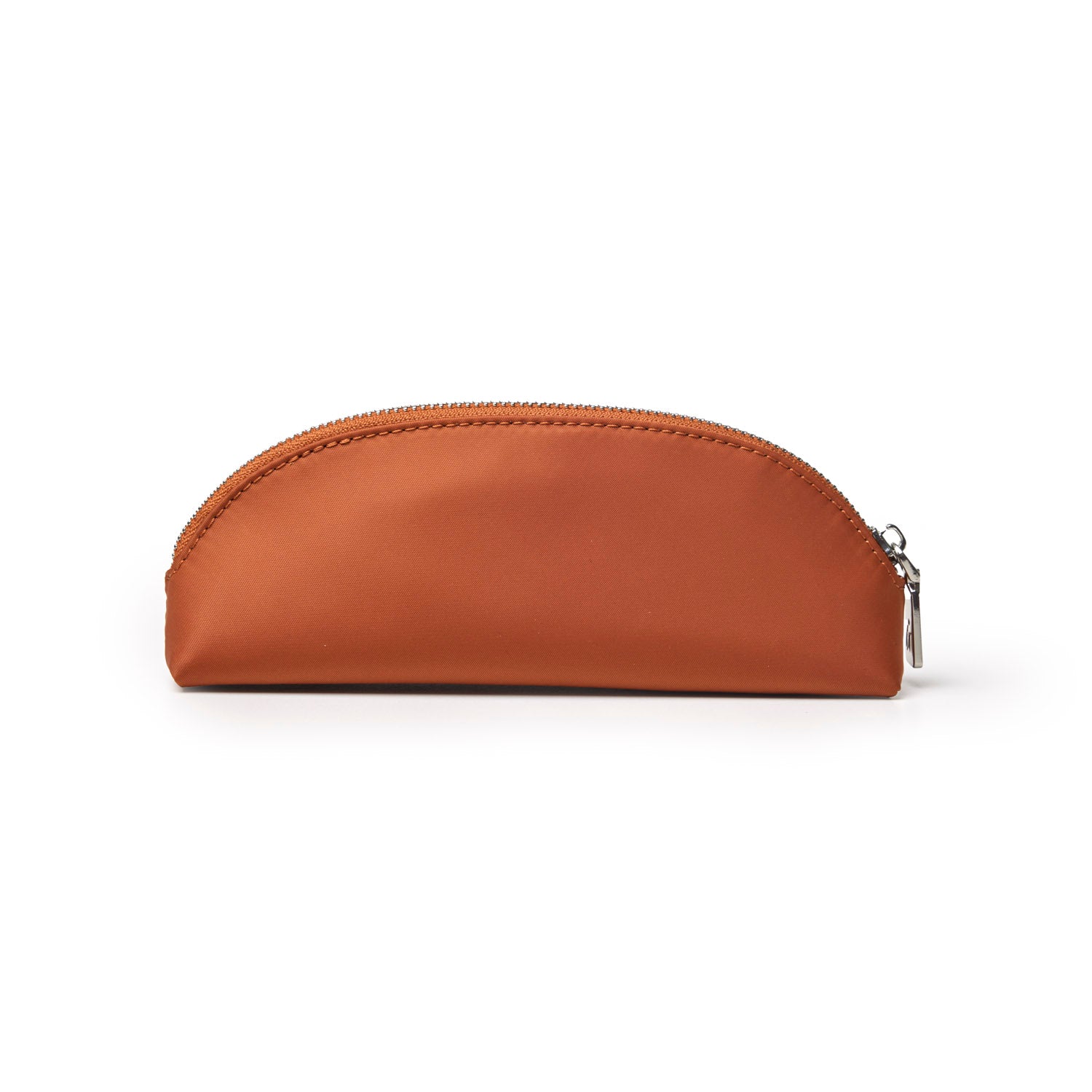 Brown mini nylon pouch with a sleek design and a zip closure, perfect for organizing small essentials.