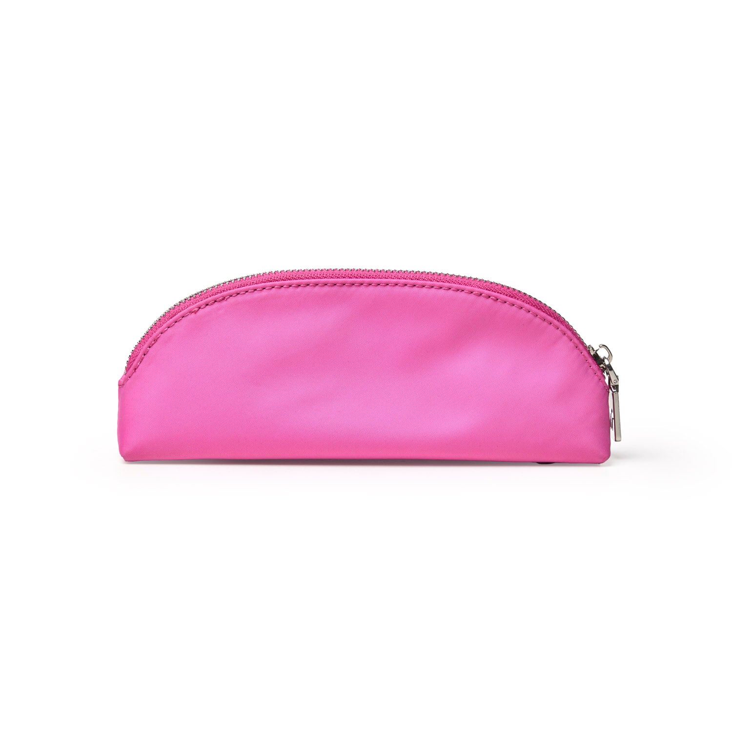 Hot pink mini nylon pouch with a sleek design and zipper closure, perfect for organizing accessories and essentials.