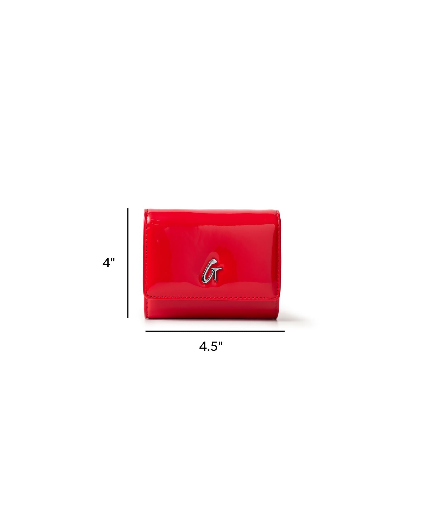 Compact silver wallet on chain in mirror red, featuring a sleek design and logo detail, perfect for stylish organization.