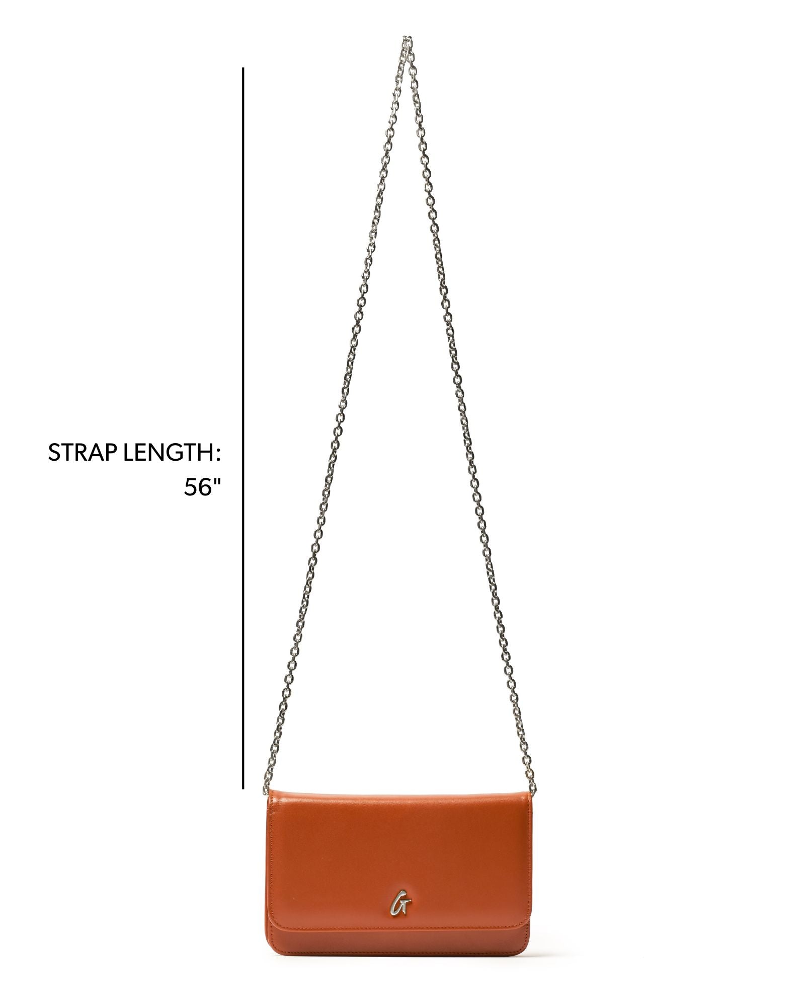 Brown standard silver WOC handbag with a 56-inch chain strap, perfect for stylish, affordable luxury.