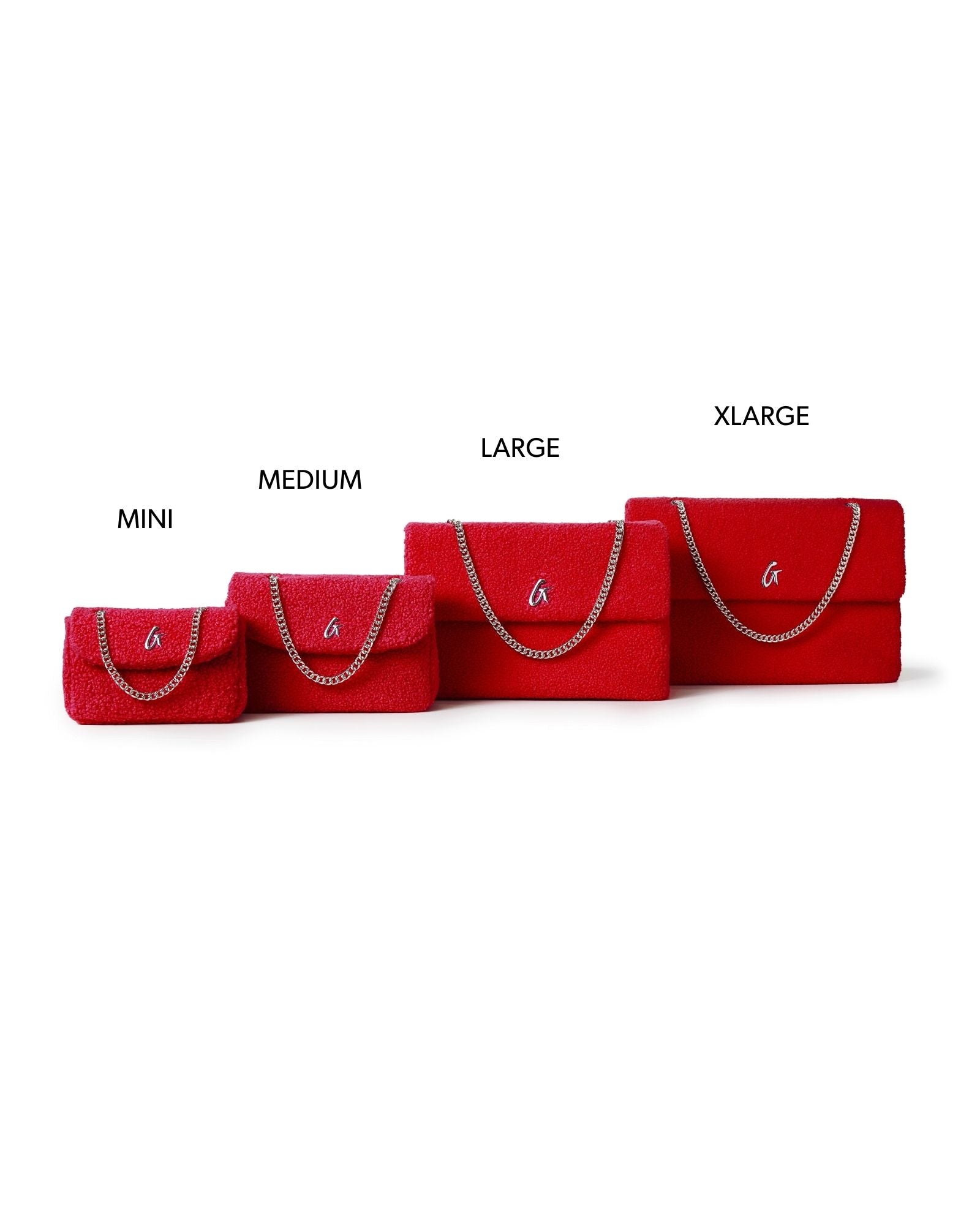 XL Teddy Flap Bag in red, featuring a plush texture and elegant chain strap, perfect for stylish, affordable luxury.