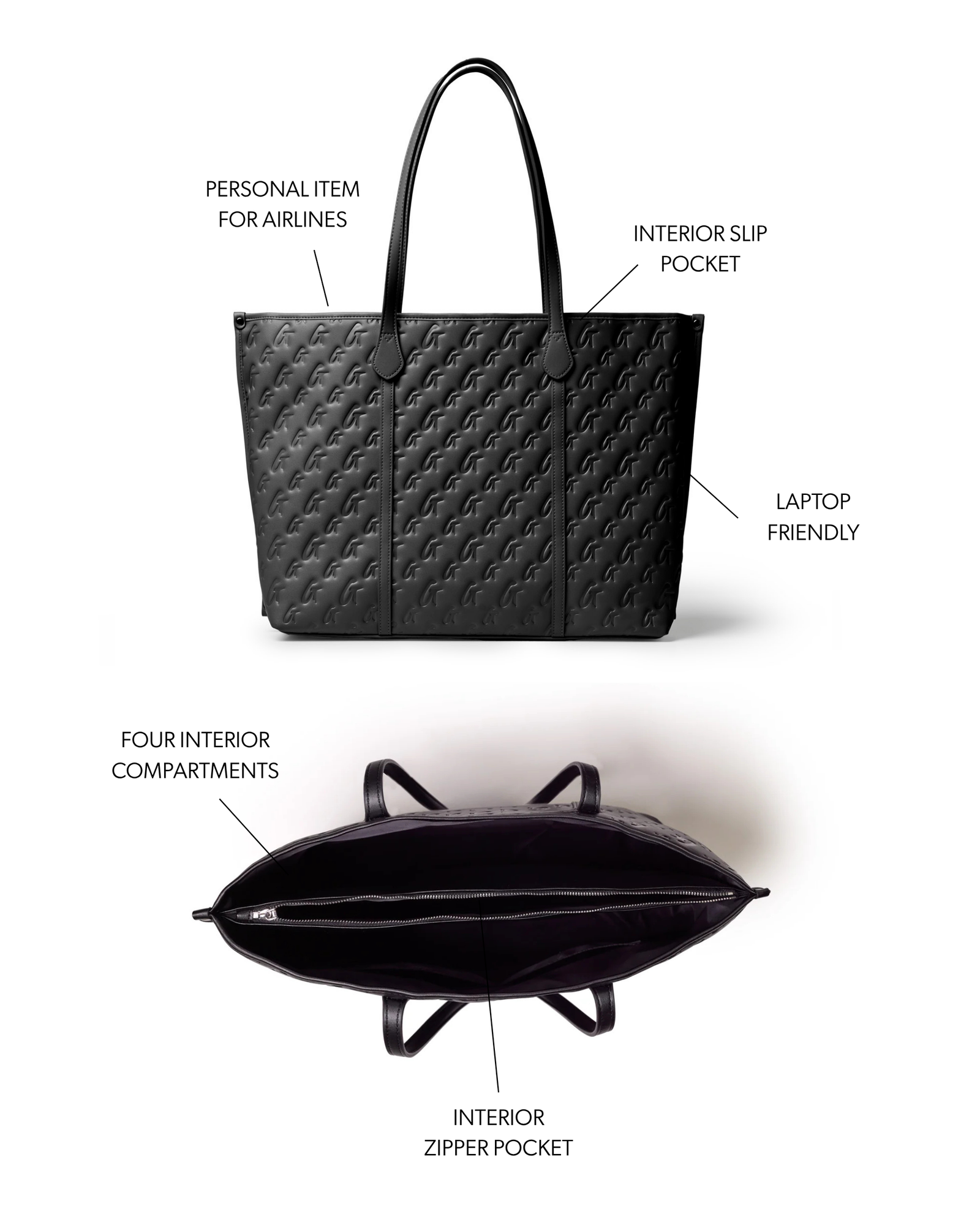 XL MONOGRAM SLEEK TOTE - BLACK