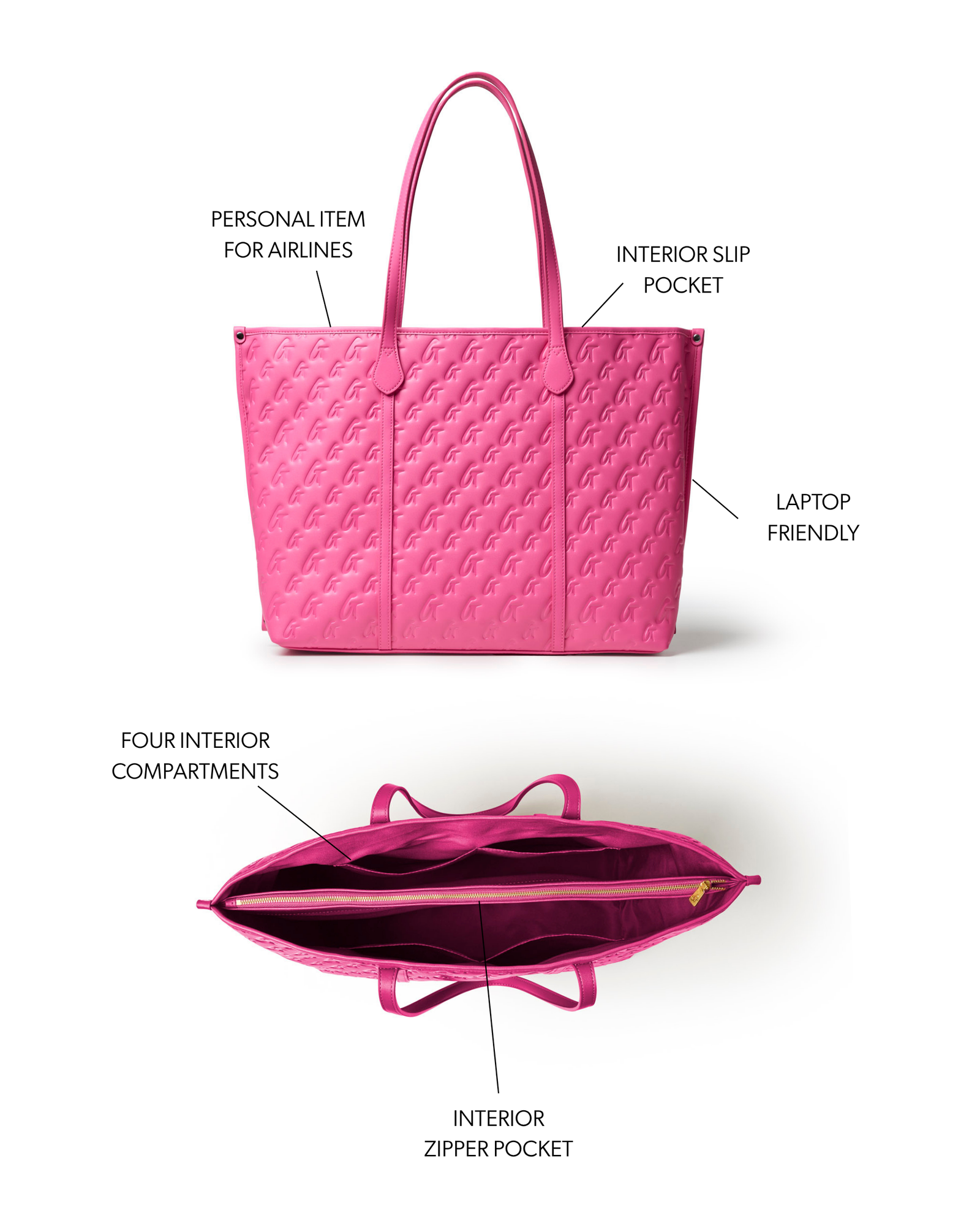 XL MONOGRAM SLEEK TOTE - HOT PINK