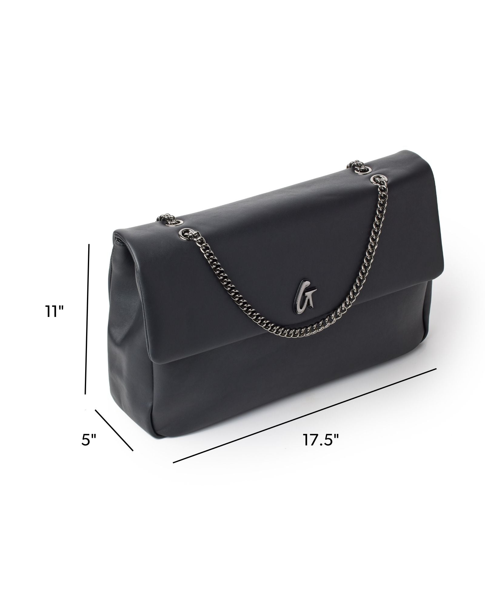 XL Standard Flap Bag in black with a chain strap, featuring a sleek design and spacious interior for stylish storage.