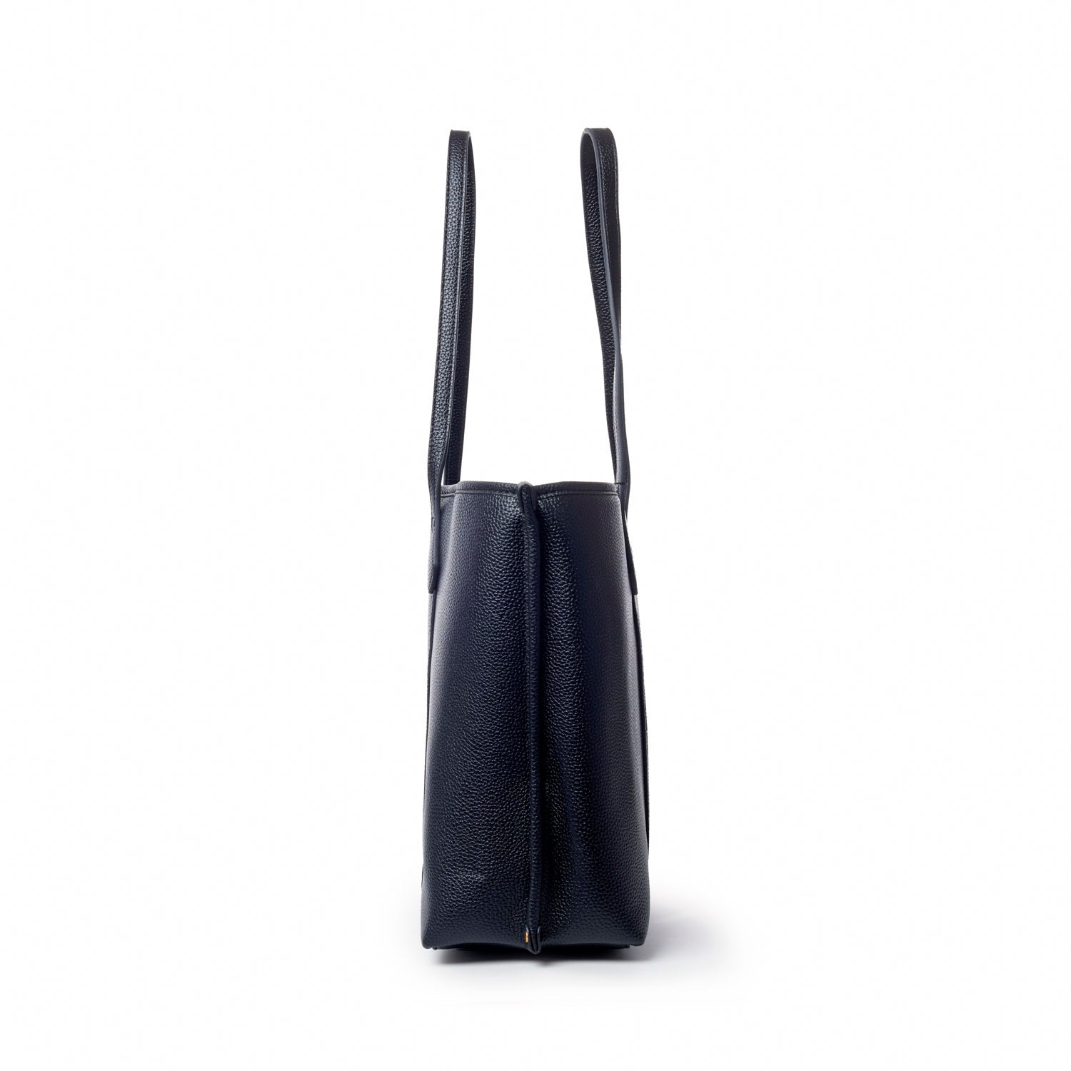 Sleek black pebble tote bag with dual handles and a minimalist design, perfect for everyday use.
