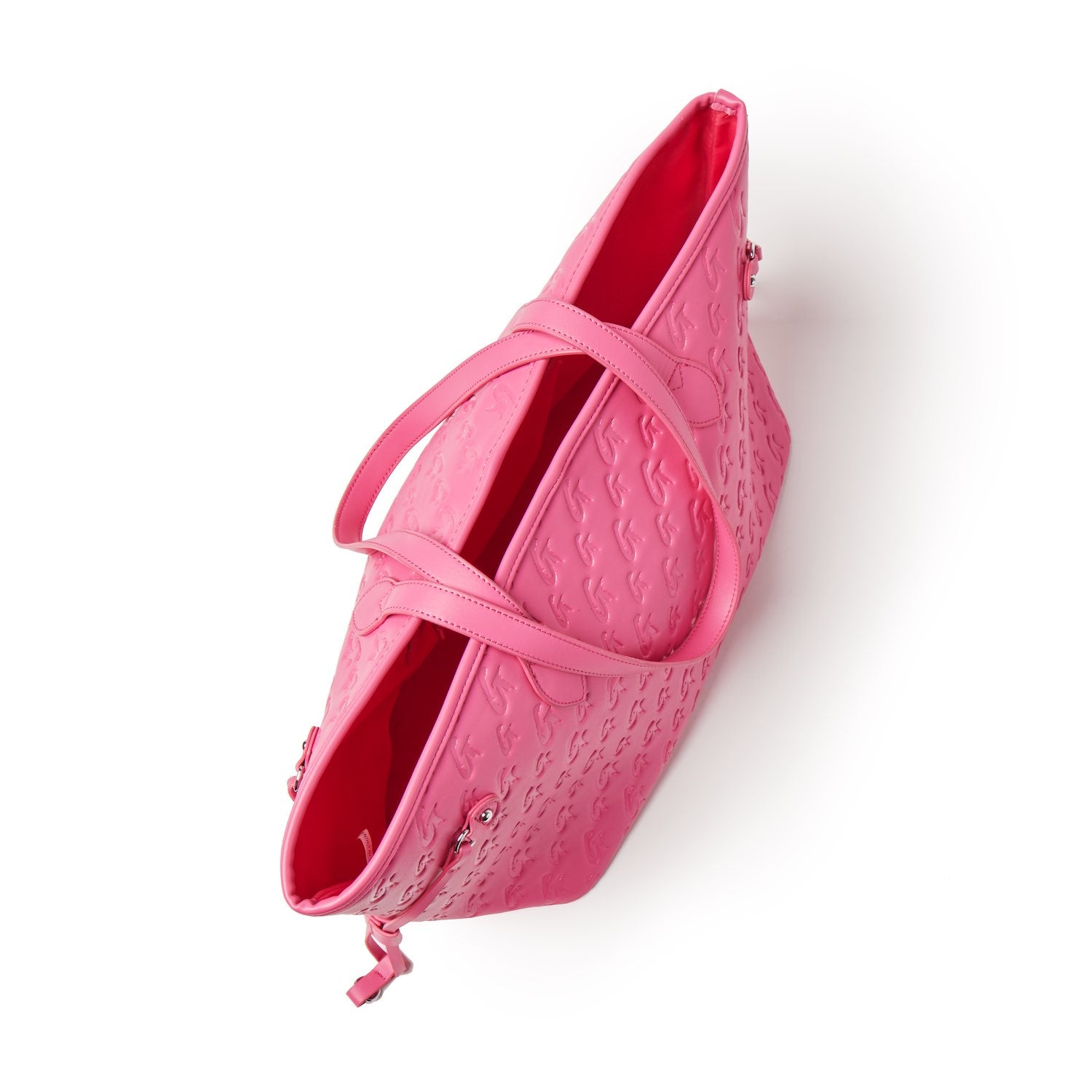 Pink Monogram Glam Tote bag with embossed logo pattern, dual handles, and spacious interior.