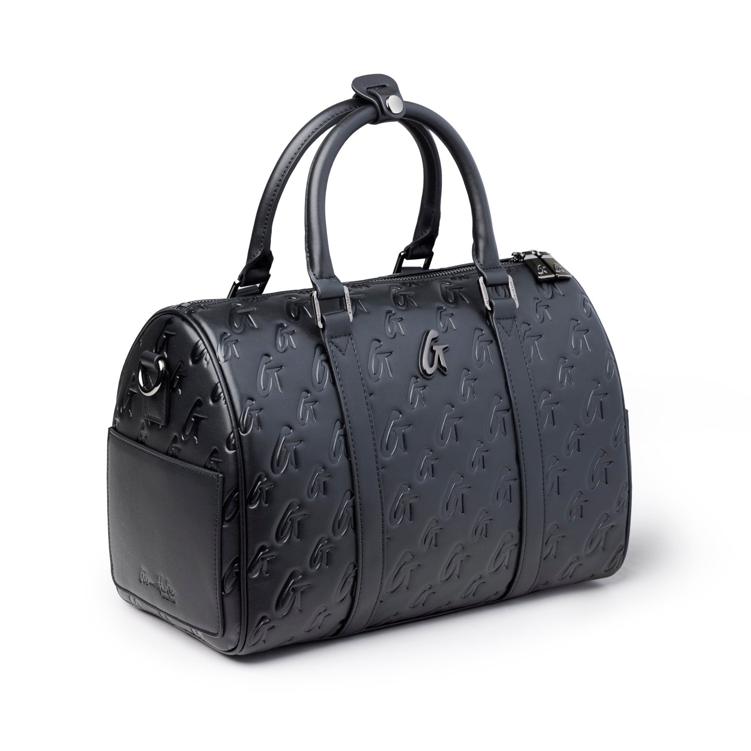 Large black monogram Gal Boston bag featuring a sleek design and sturdy handles, perfect for stylish everyday use.