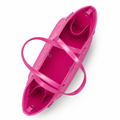 Hot pink monogram travel set featuring a spacious interior and stylish handles, perfect for chic getaways.