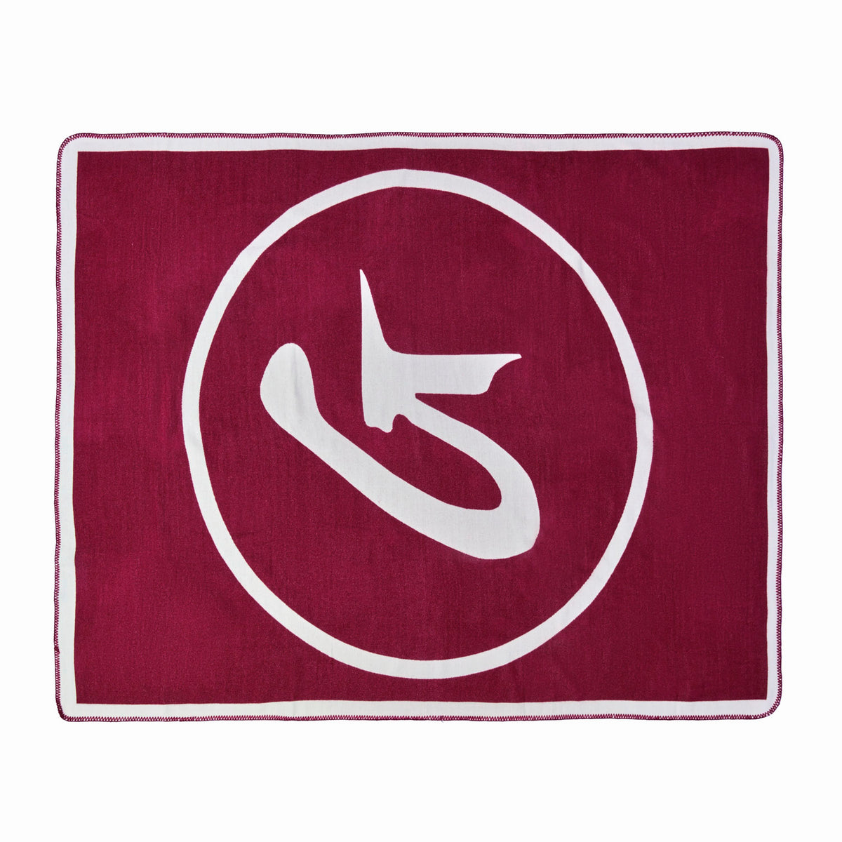 Burgundy classic throw blanket featuring a large white logo design, perfect for cozying up in style.