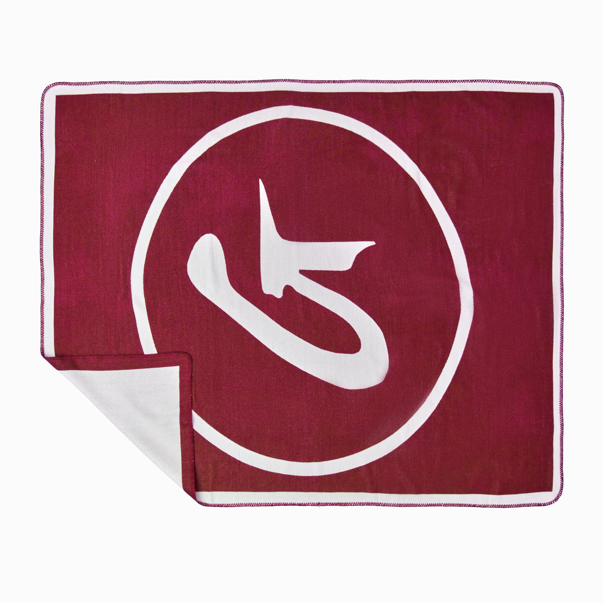 Burgundy classic throw blanket featuring a bold white logo design, perfect for cozying up in style.