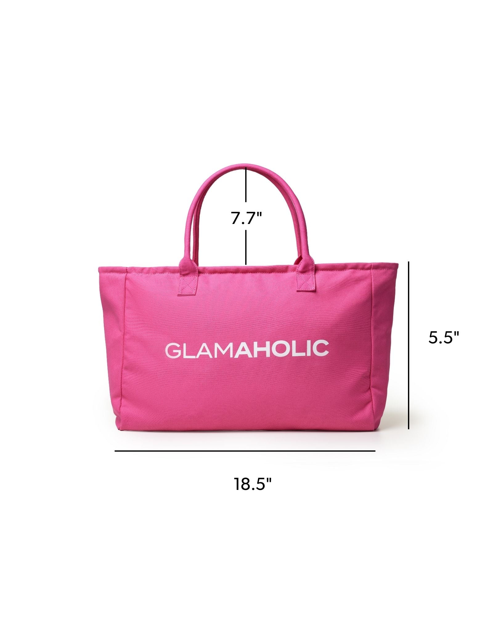 Hot pink athletic canvas tote bag with sturdy handles and Glam-Aholic logo, perfect for stylish on-the-go use.