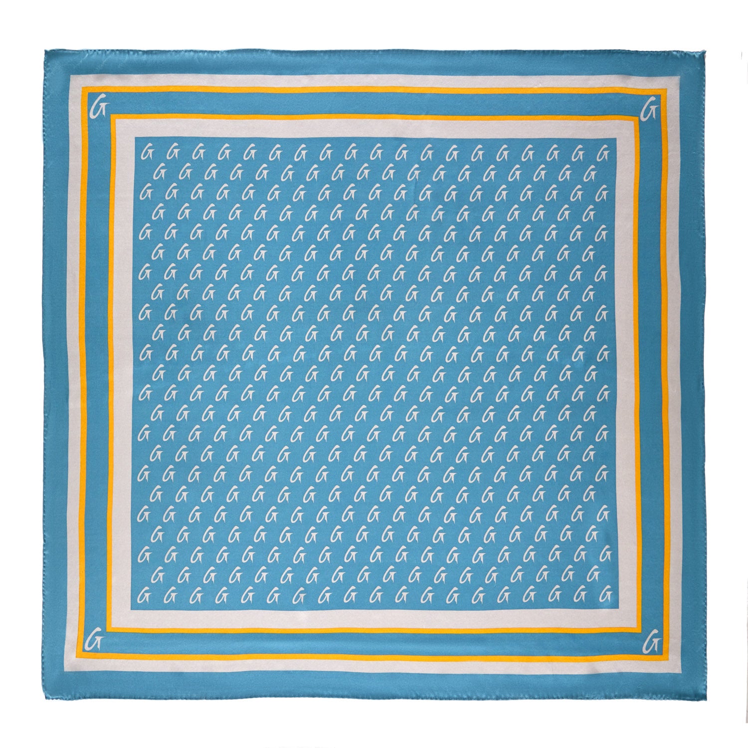 MONOGRAM SILK SCARF LARGE BLUE W/GOLD