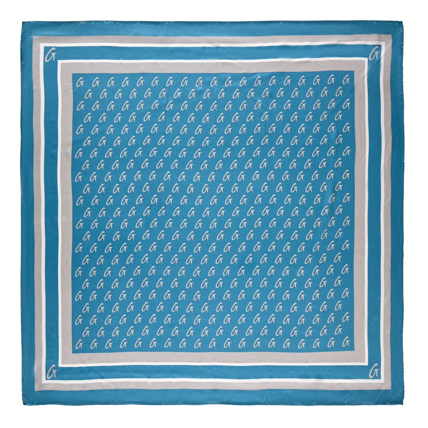 MONOGRAM SILK SCARF LARGE BLUE W/SILVER