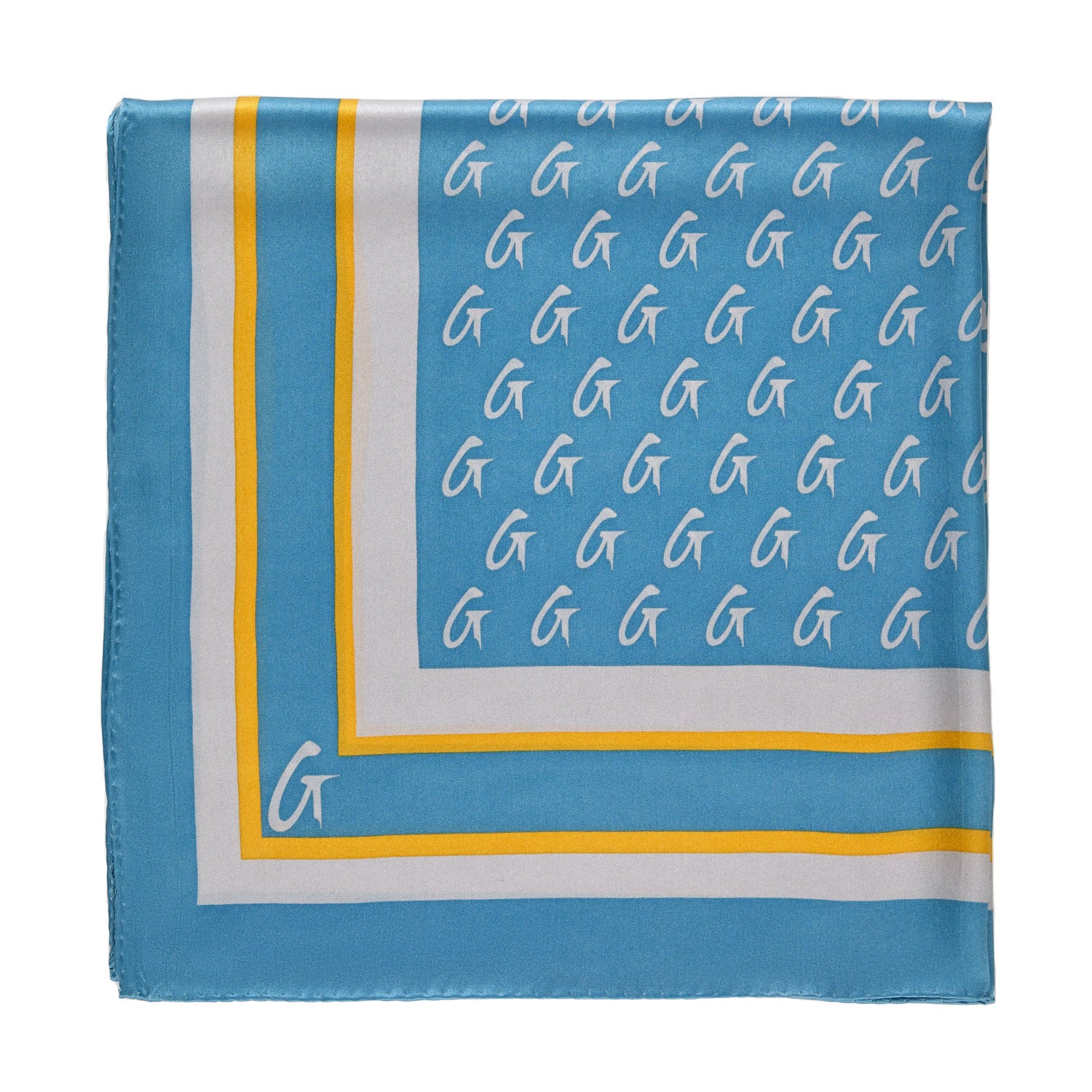 MONOGRAM SILK SCARF MEDIUM BLUE W/GOLD