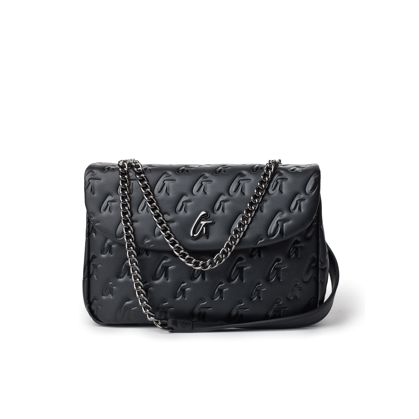 MEDIUM FLAP BAG 24 IN BLACK TRIANGULAR QUILTED PATTERN RE-NYLON