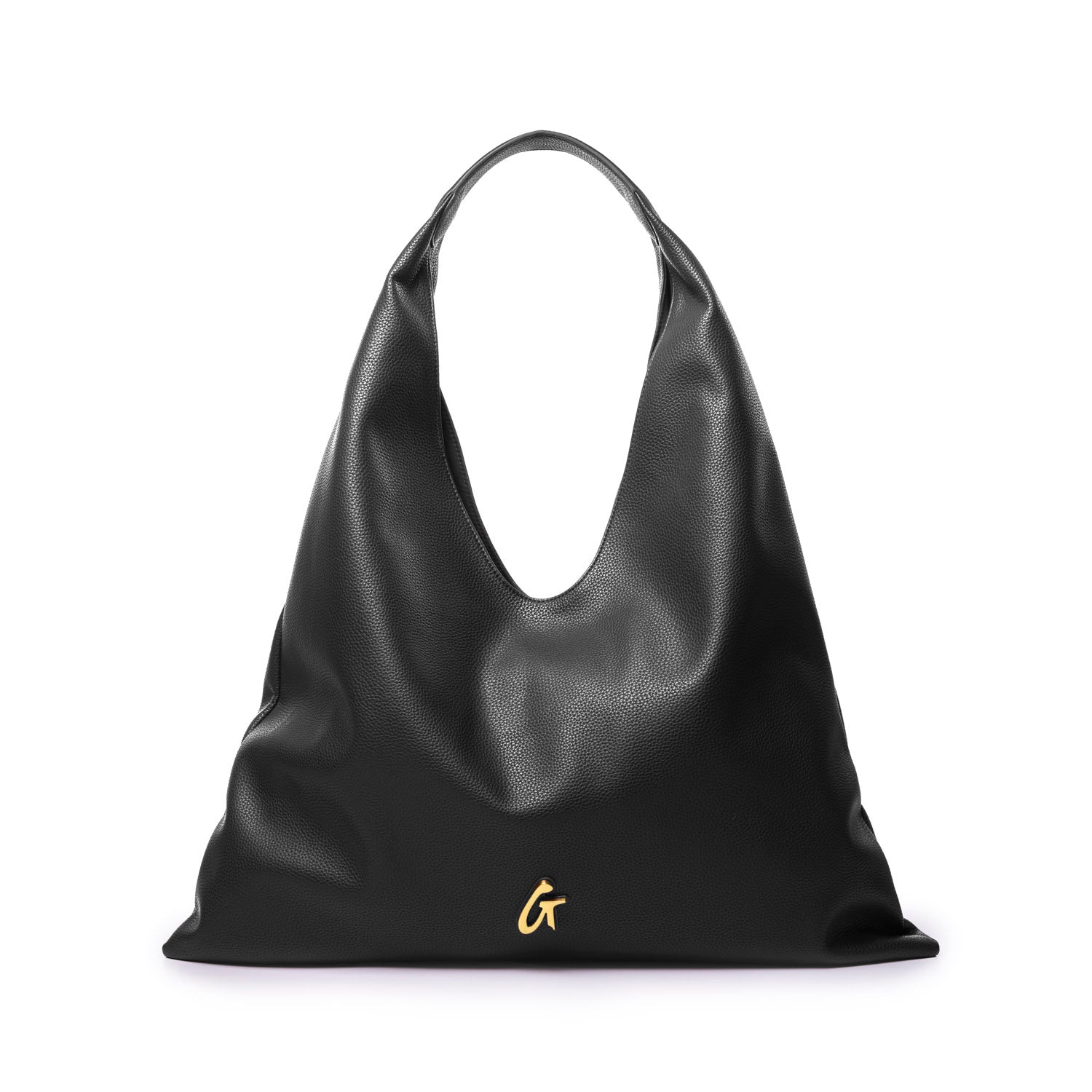 Black pebble hobo shoulder bag with a sleek design and a subtle logo, perfect for stylish, everyday use.