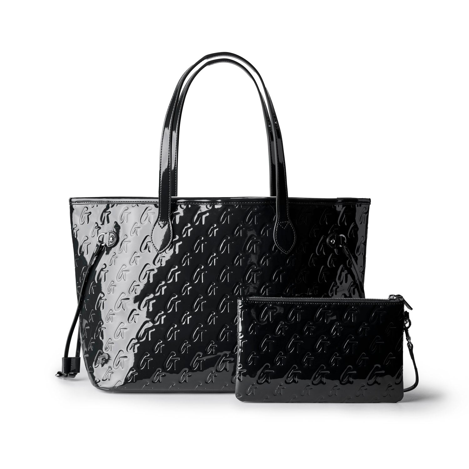 MONOGRAM GLAM TOTE WITH WRISTLET - MIRROR BLACK