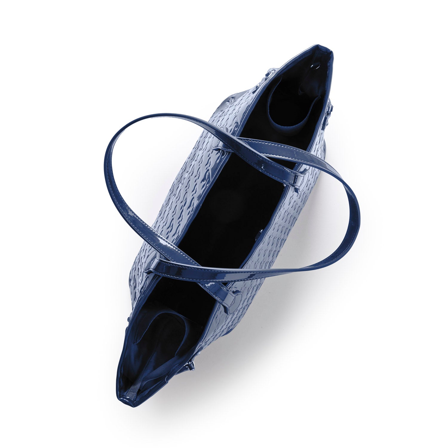 Navy monogram travel set featuring a spacious tote bag with dual handles and a textured design.