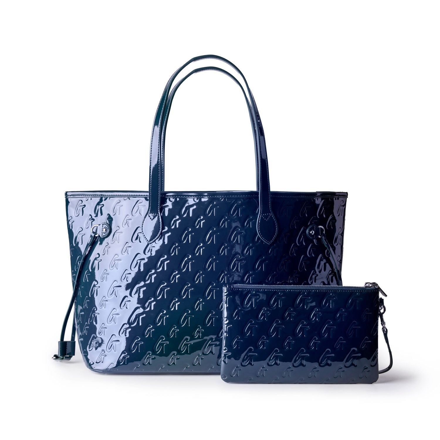 MONOGRAM GLAM TOTE WITH WRISTLET - MIRROR NAVY