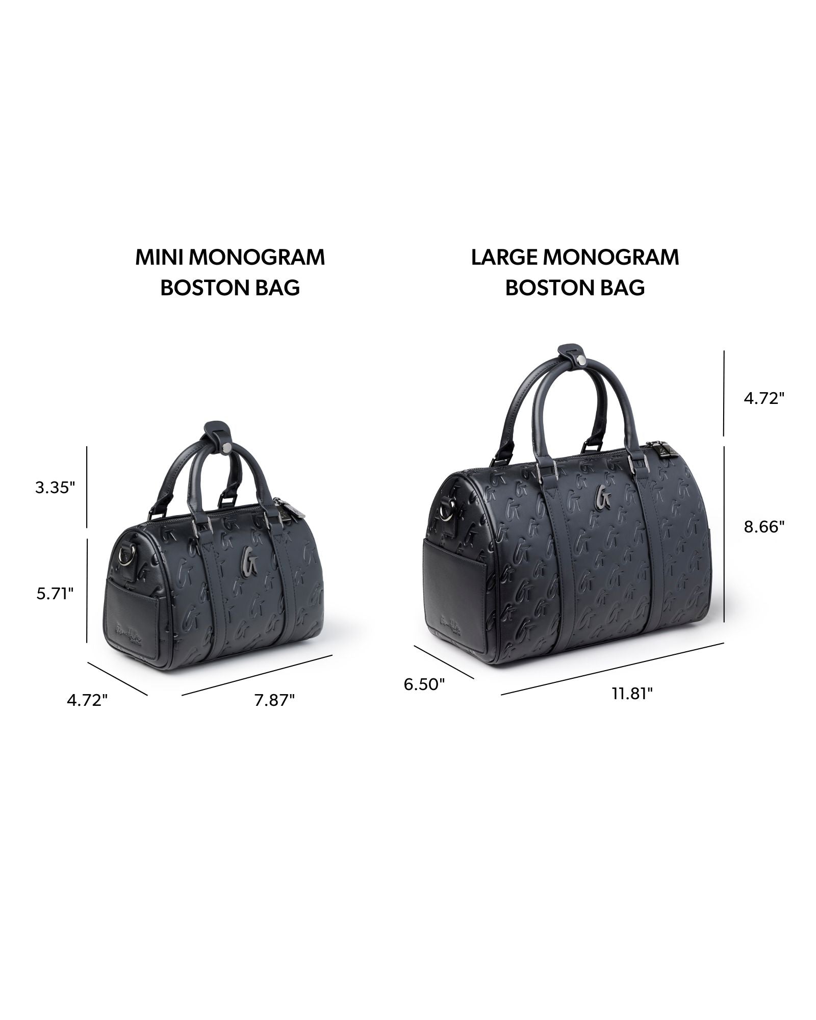 Large black monogram Boston bag featuring a stylish design, spacious interior, and dual handles for easy carrying.
