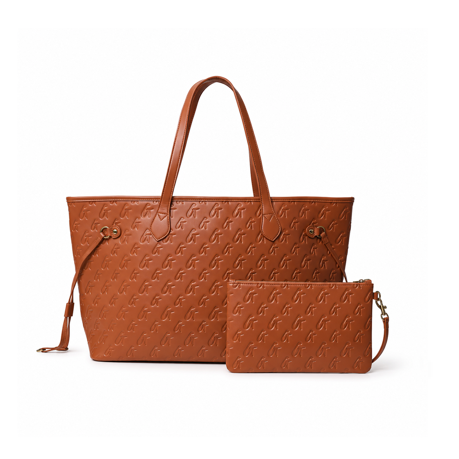 MONOGRAM GLAM TOTE WITH WRISTLET - BROWN