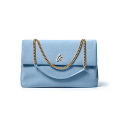 LARGE DENIM GOLD FLAP BAG