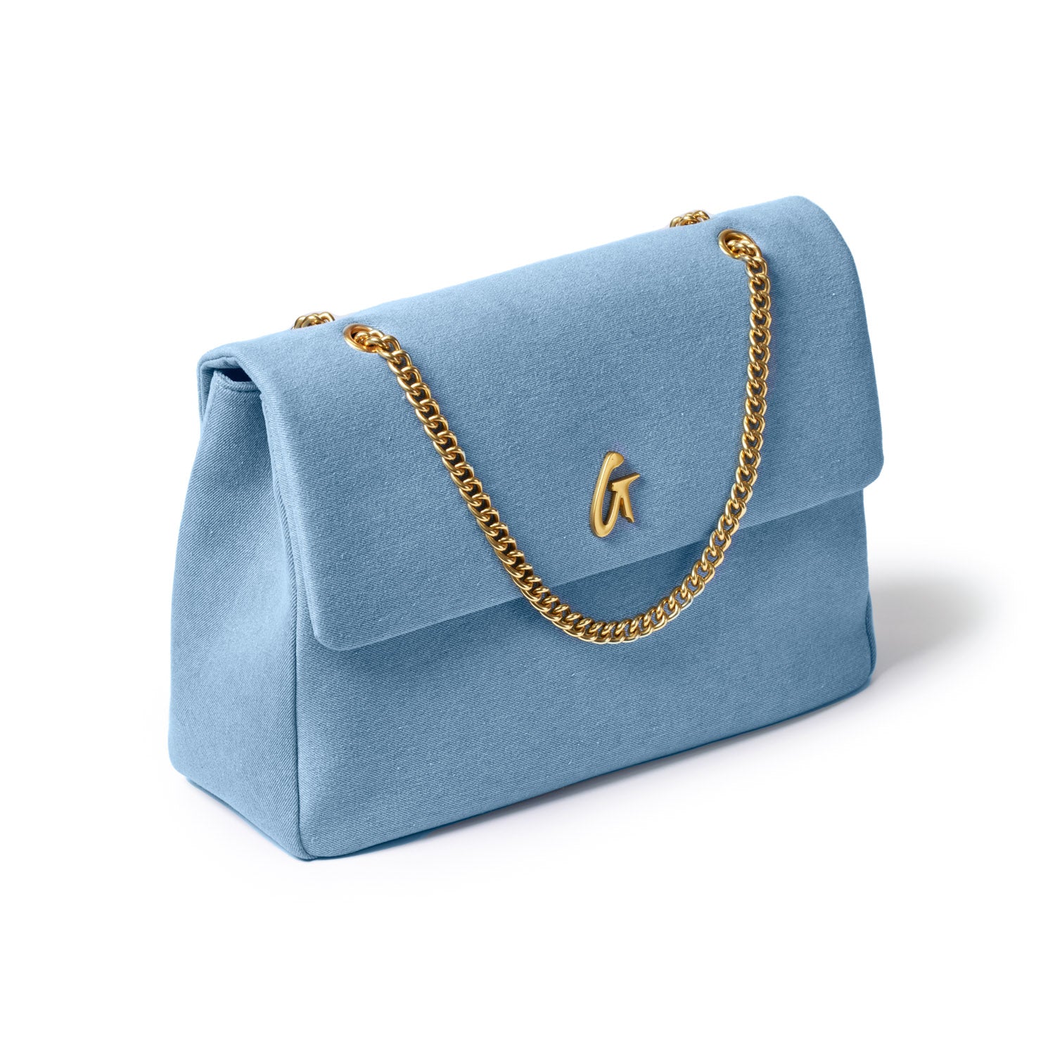 LARGE DENIM GOLD FLAP BAG