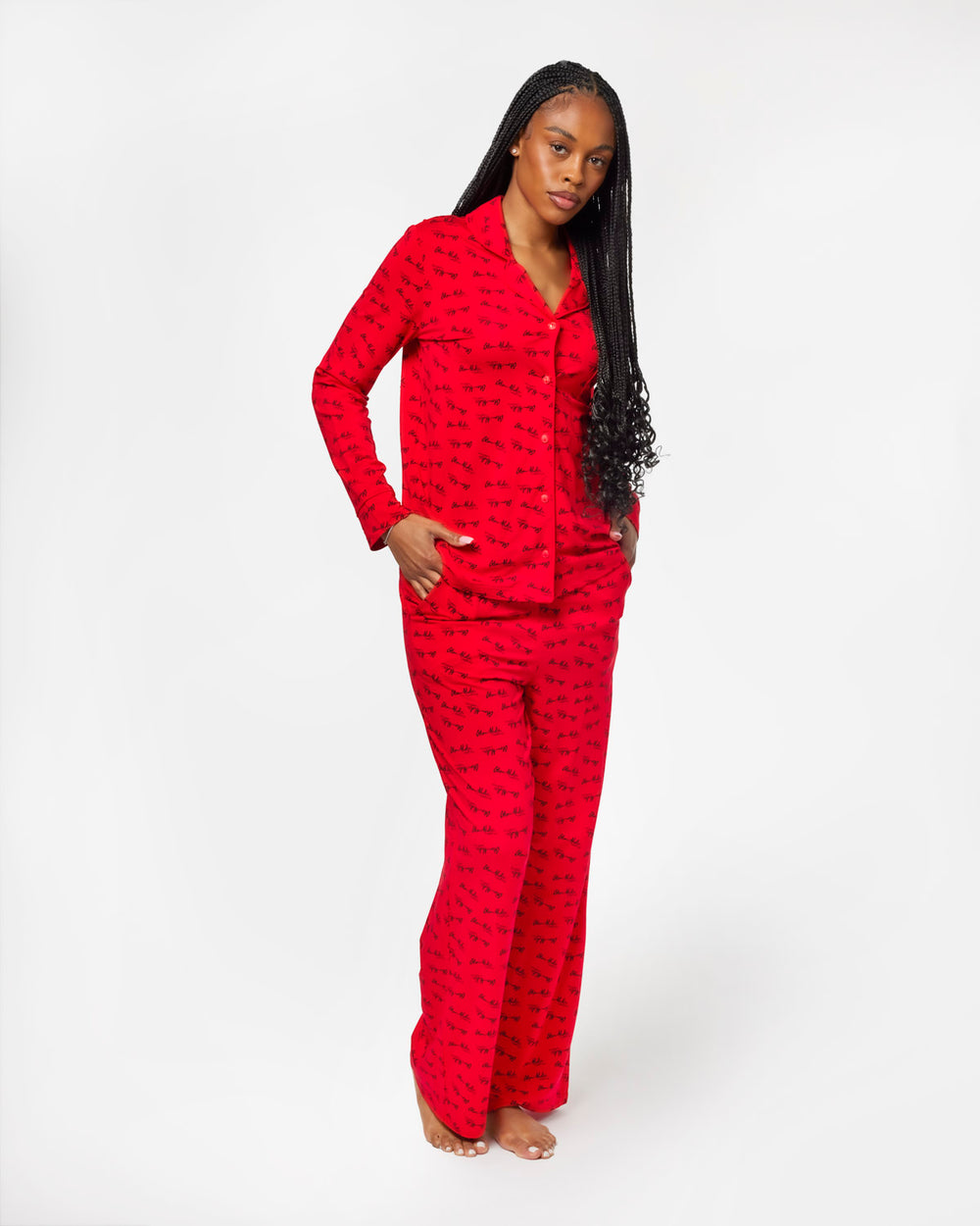 Signature Pajamas Long - Red | Glam-Aholic Lifestyle | Classic Button ...