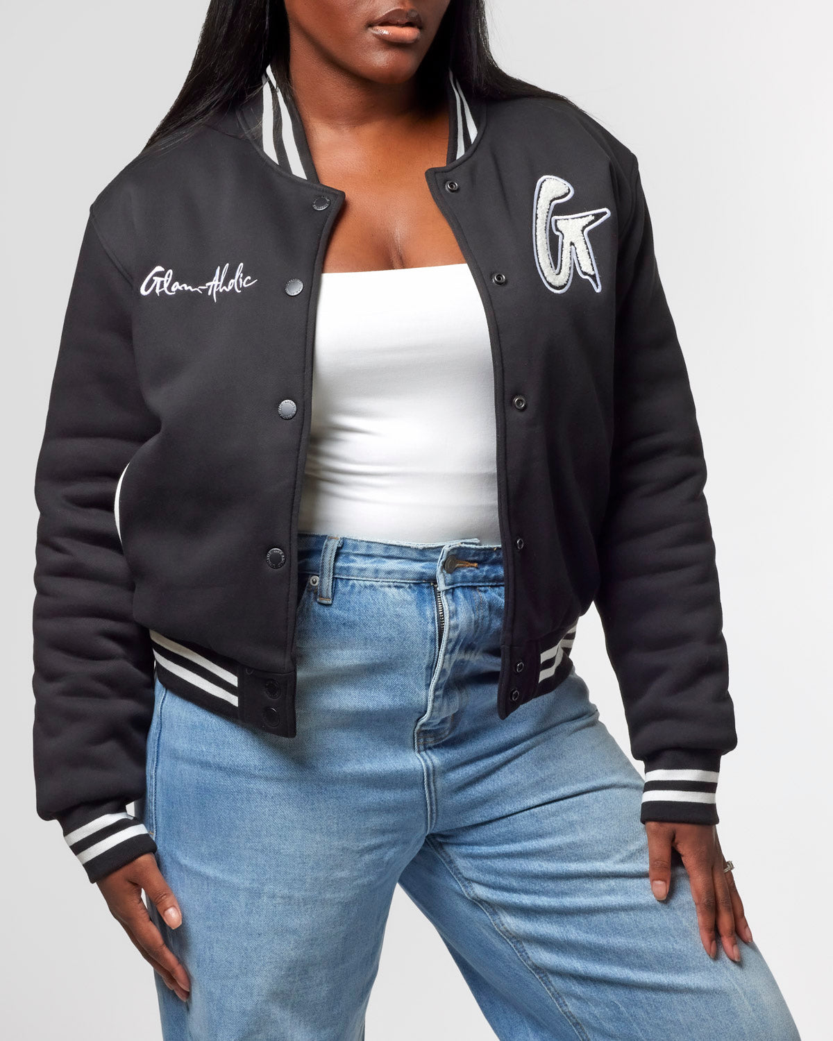 Glam-Aholic Essential Varsity Jacket - Luxe Chenille Monogram Bomber
