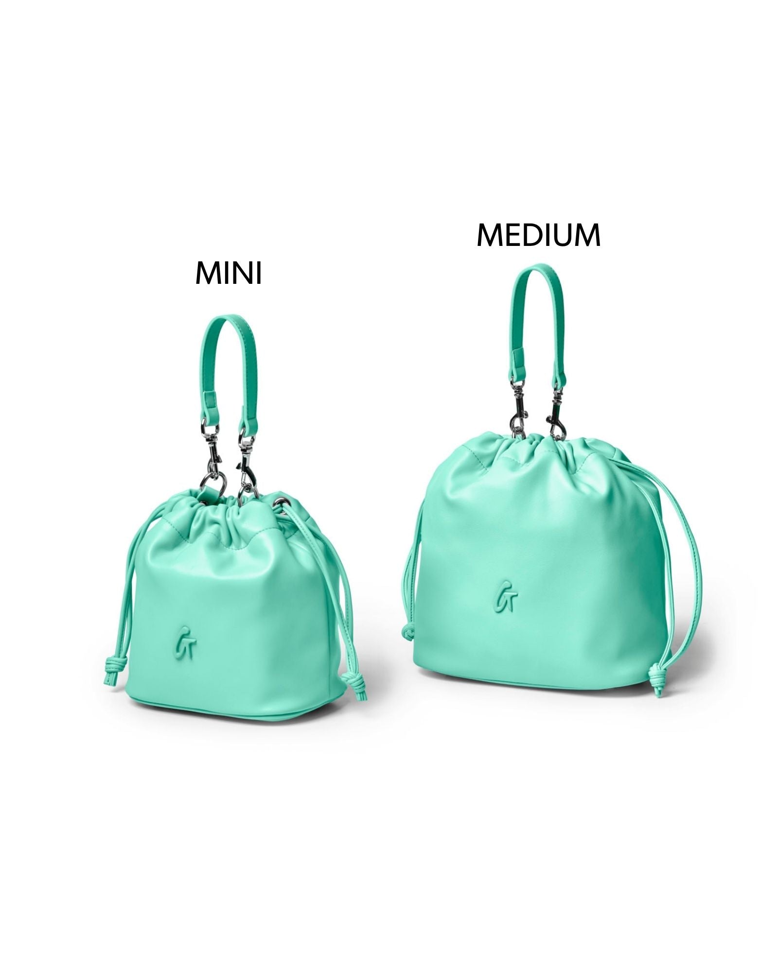 Medium Drawstring Bucket Bag | Teal | Smooth Vegan Leather | Glam