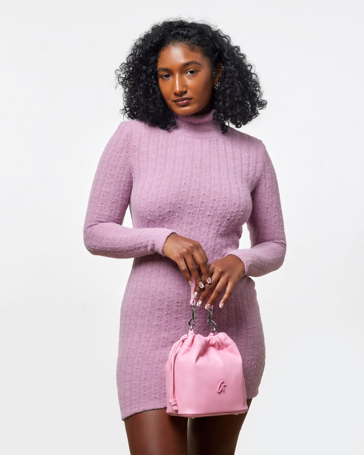 Mini Drawstring Bucket Bag | Soft Pink | Vegan Leather | Glam