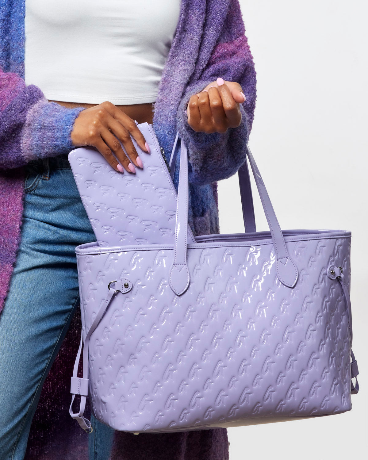 MONOGRAM GLAM TOTE WITH WRISTLET - MIRROR LAVENDER