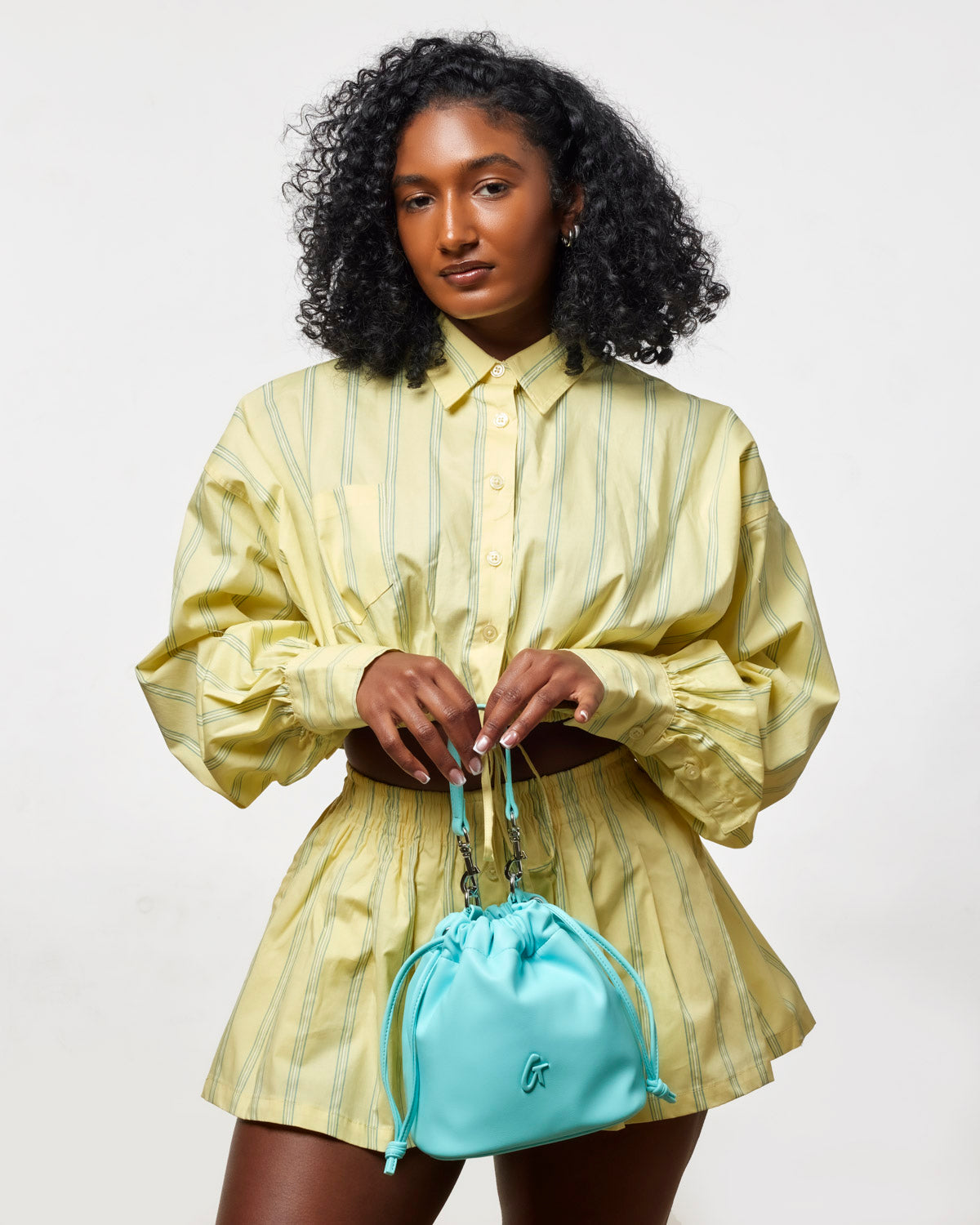 MINI DRAWSTRING BUCKET BAG - TEAL