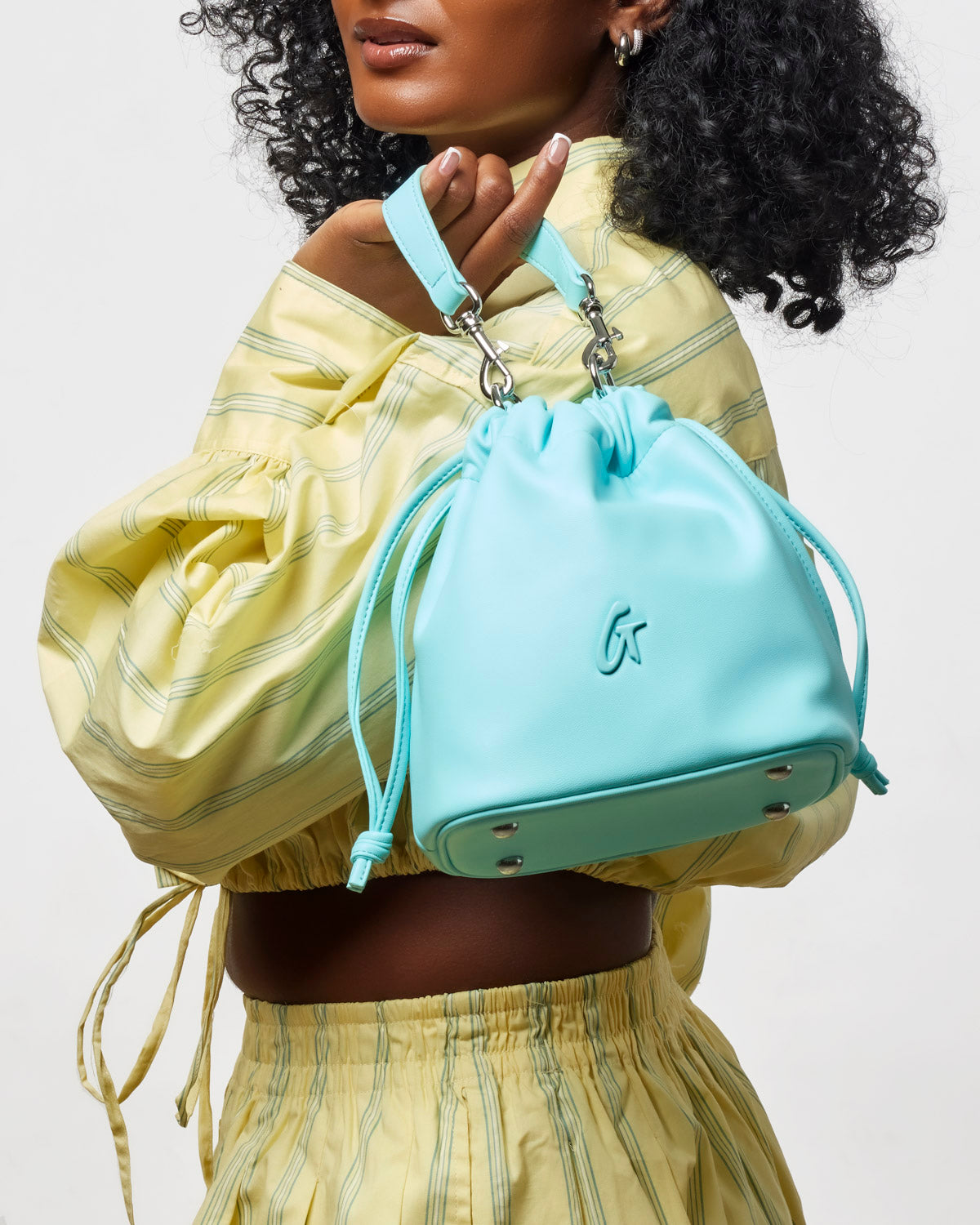 MINI DRAWSTRING BUCKET BAG - TEAL