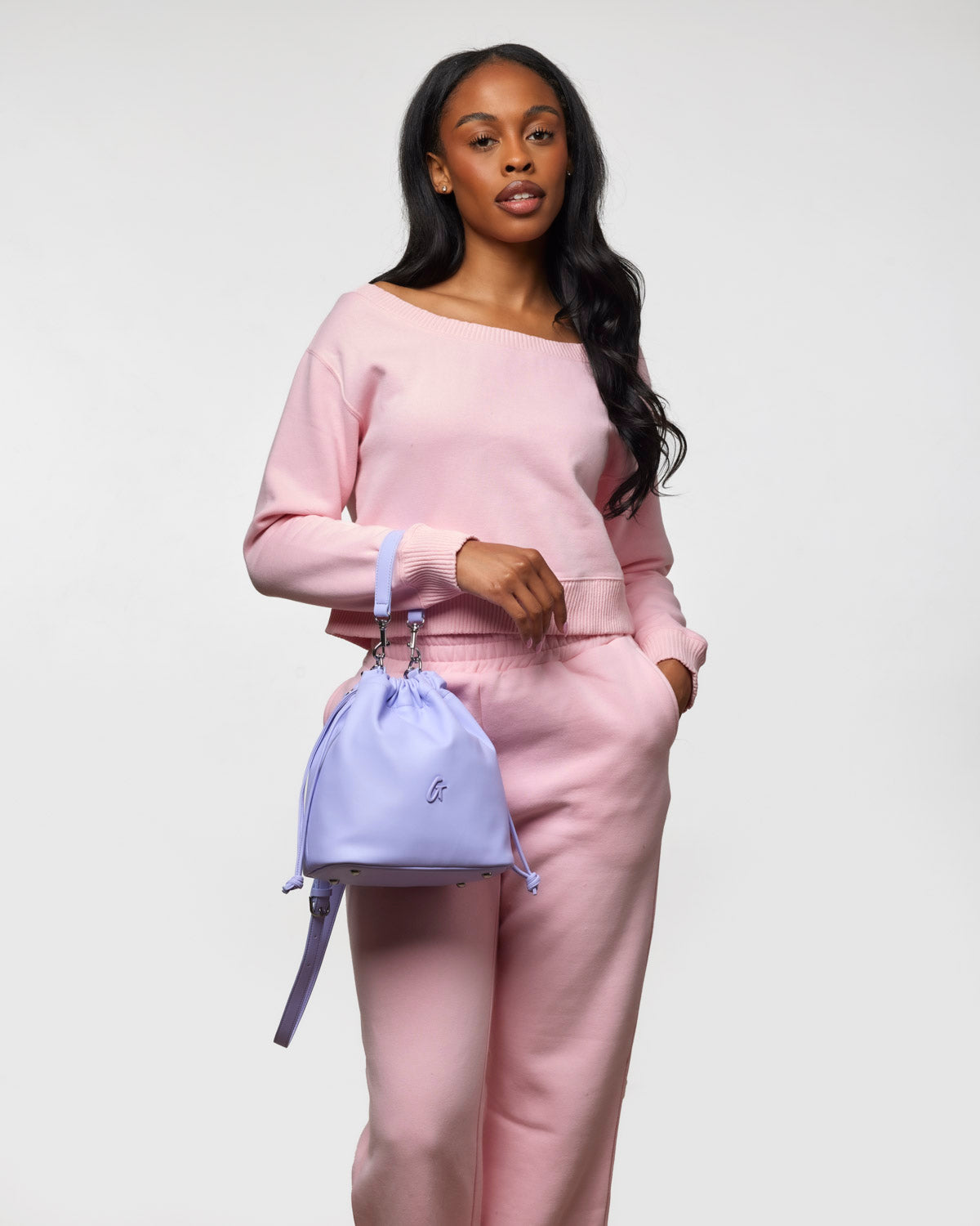 MEDIUM DRAWSTRING BUCKET BAG - LAVENDER