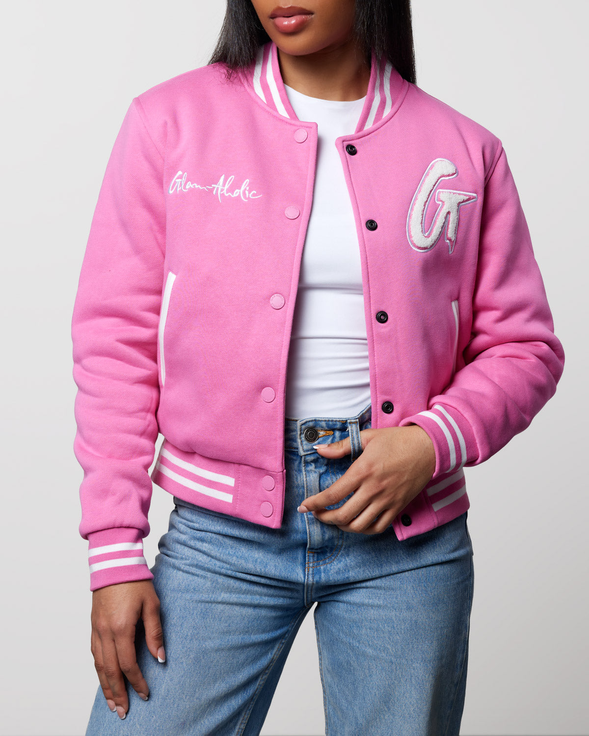 ESSENTIAL VARSITY JACKET - HOT PINK