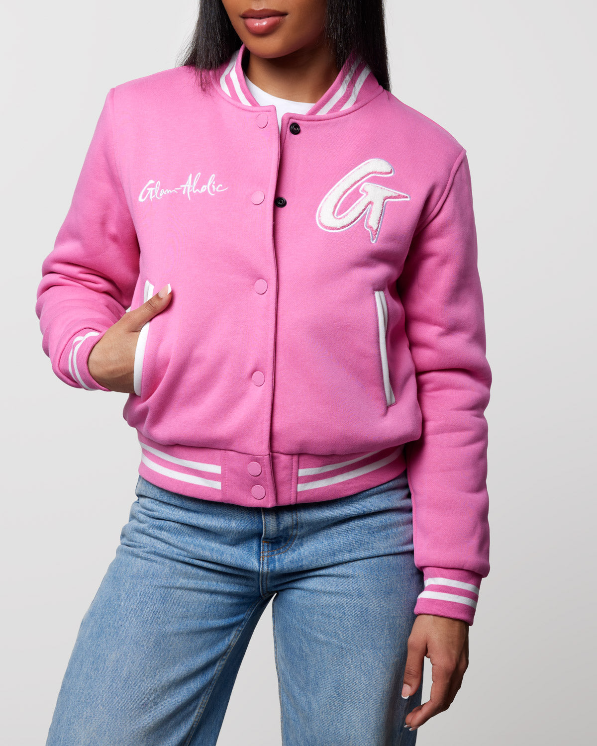 ESSENTIAL VARSITY JACKET - HOT PINK