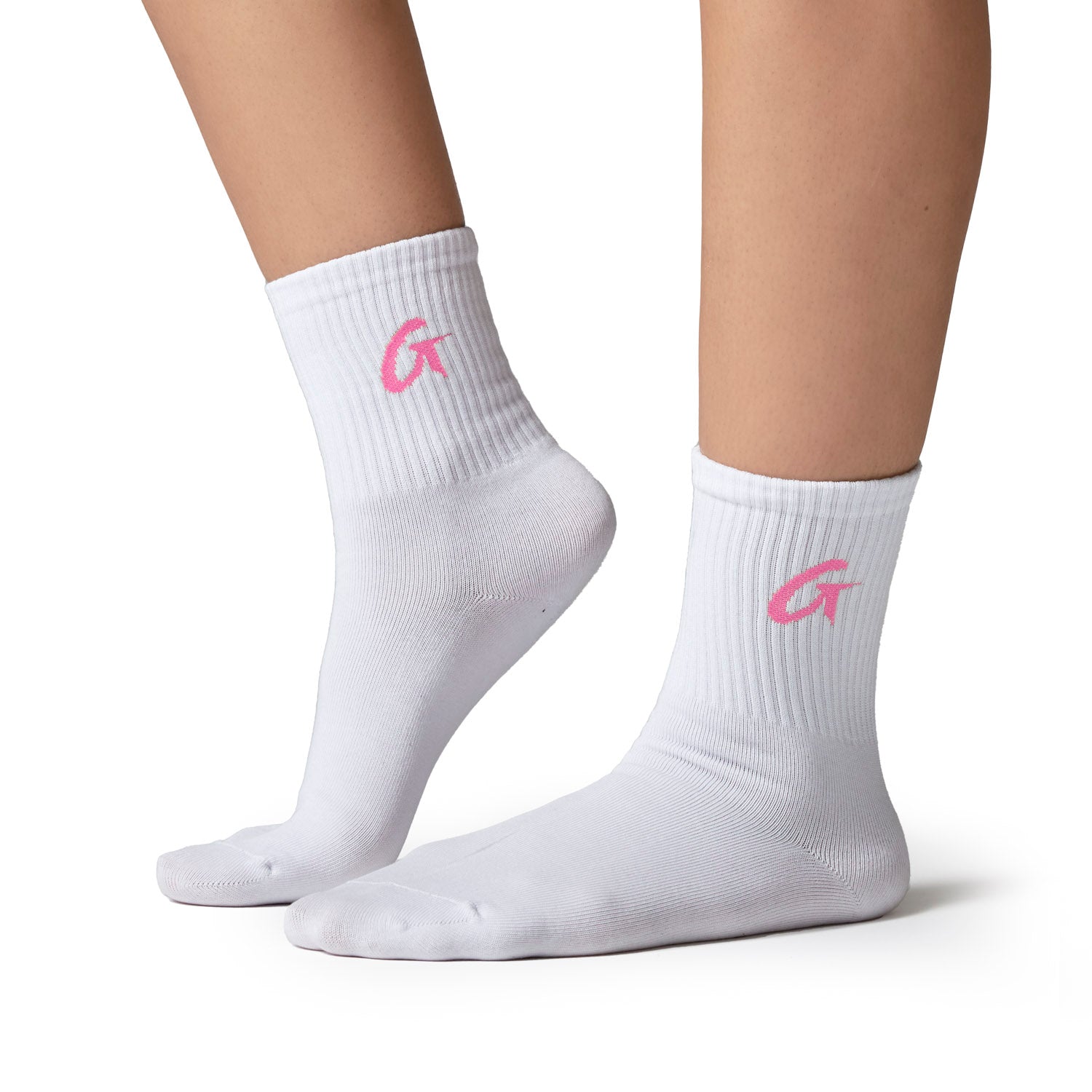 Pastel multi crew socks featuring a ribbed design and a pink logo, perfect for adding a stylish touch to any outfit.