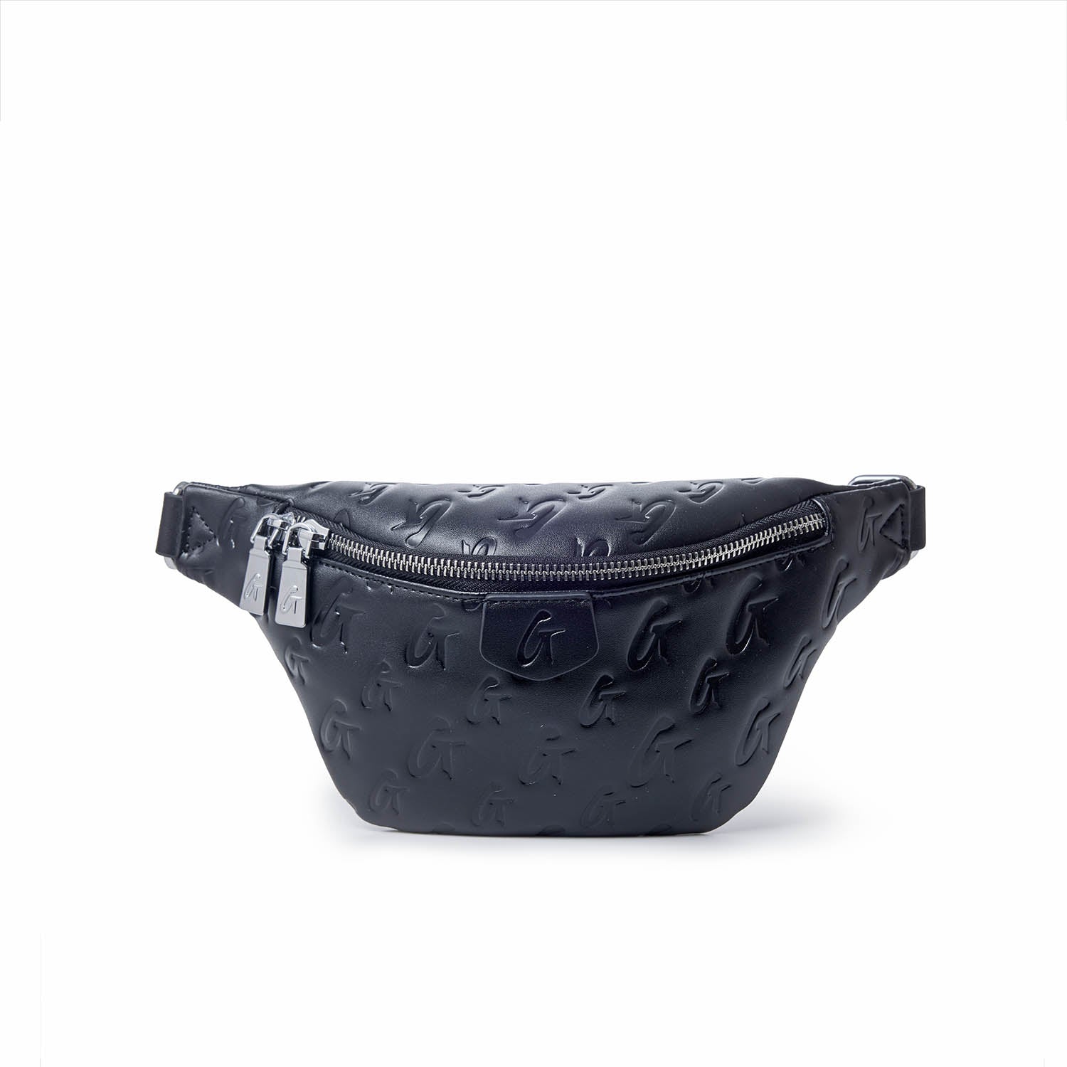 Black mini monogram fanny pack featuring a sleek design and zippered closure, perfect for stylish, hands-free convenience.