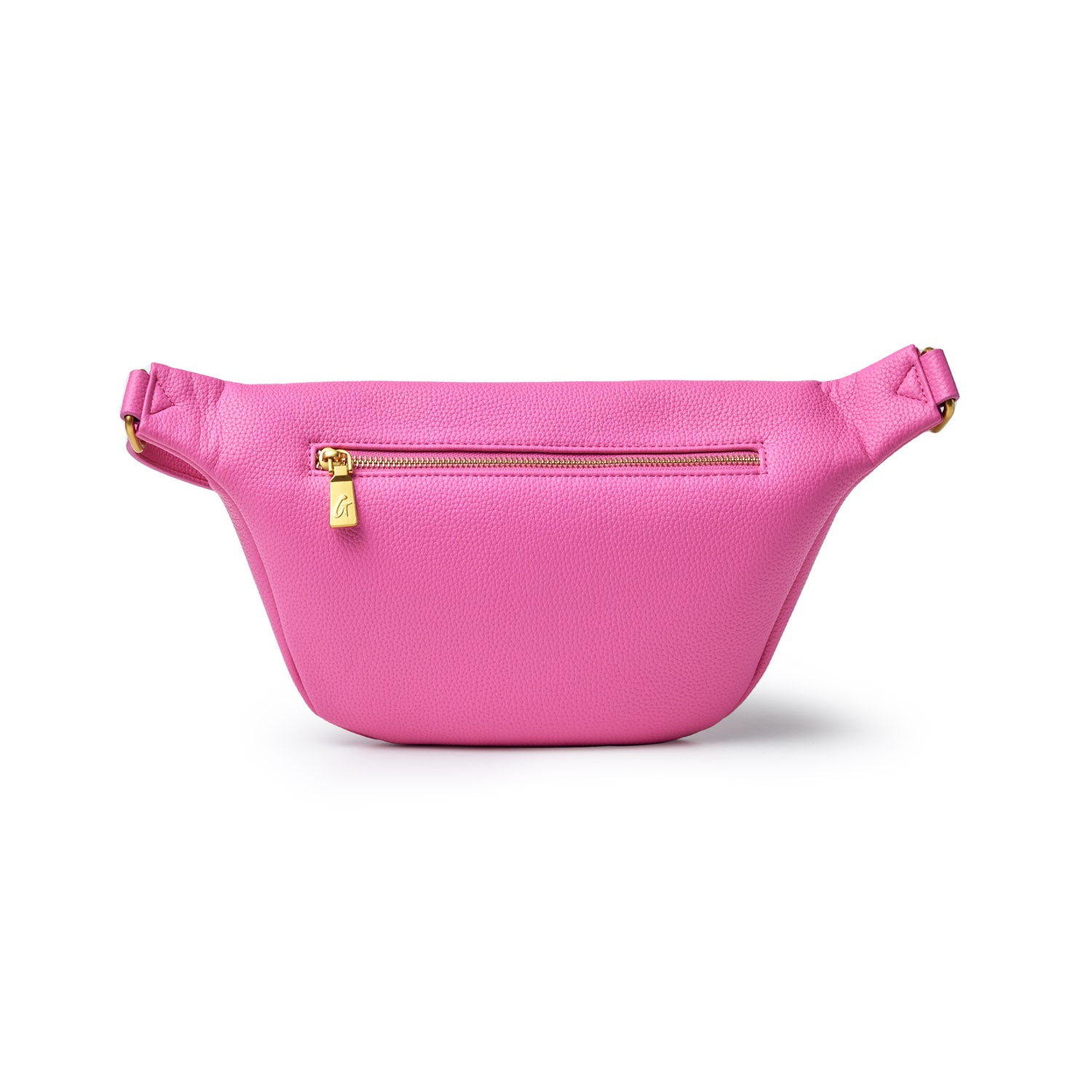 Pink pebble-textured fanny pack with a front zipper pocket and gold hardware, part of the Pebble Fanny Pack Bundle in hot pink.