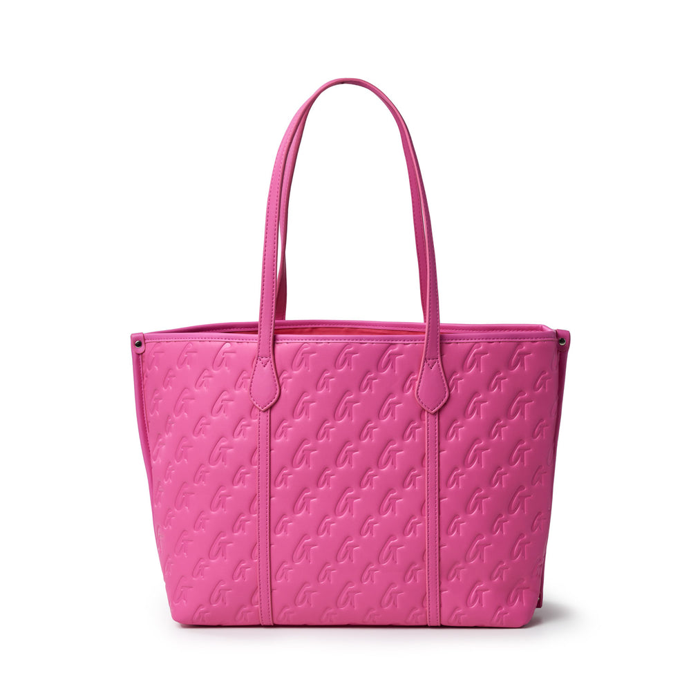 White and hot pink I love me organic denim tote bag. main image 1