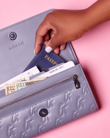 GLAM-AHOLIC MONOGRAM TRAVEL WALLET METALLIC SILVER